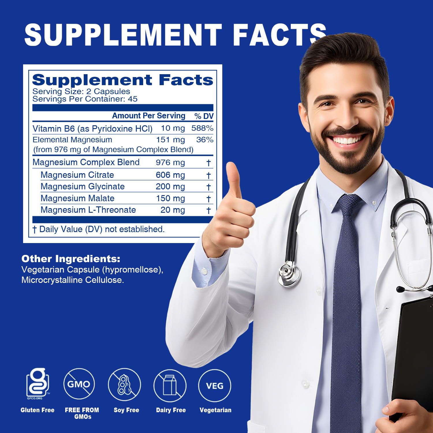5 in 1 Magnesium Complex Capsule 976mg wtih Magnesium Glycinate, Citrate, Malate, L-Threonate & Vitamin B6, High Absorption Magnesium Complex for Women & Men, Third-Party Tested, Vegan, Non-GMO Sound Health Plus buy supplements canada