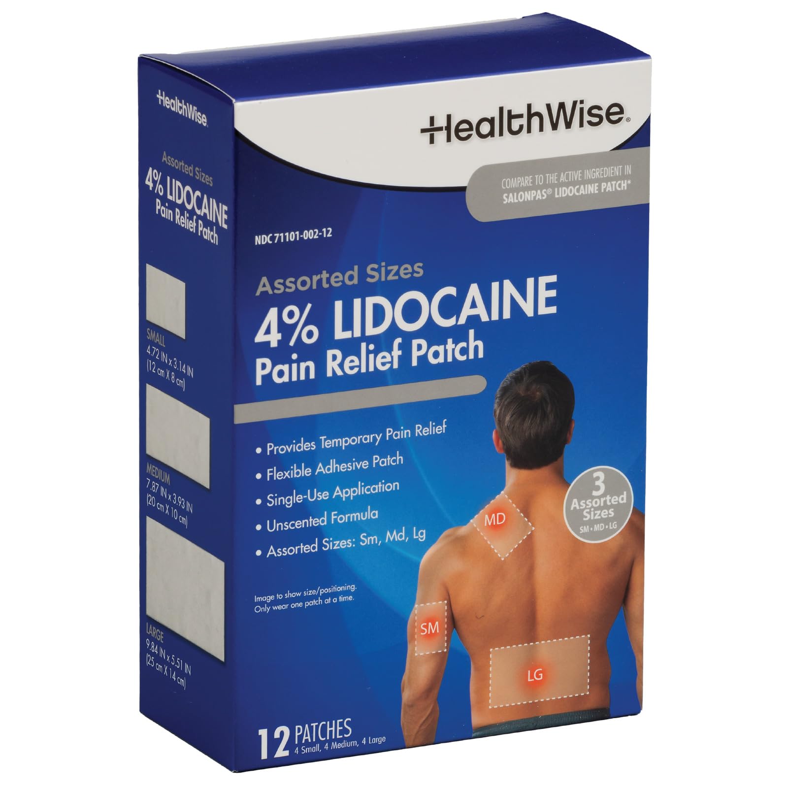 HealthWise Lidocaine Pain Patch | 4% OTC Lidocaine | 12-Count Assorted Sizes | Paraben-Free Formula | Temporarily Soothes Minor Aches and Pains | Unscented | Flexible Application HealthWise buy supplements canada