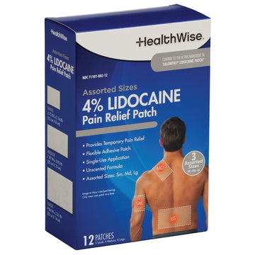 HealthWise Lidocaine Pain Patch | 4% OTC Lidocaine | 12-Count Assorted Sizes | Paraben-Free Formula | Temporarily Soothes Minor Aches and Pains | Unscented | Flexible Application HealthWise buy supplements canada