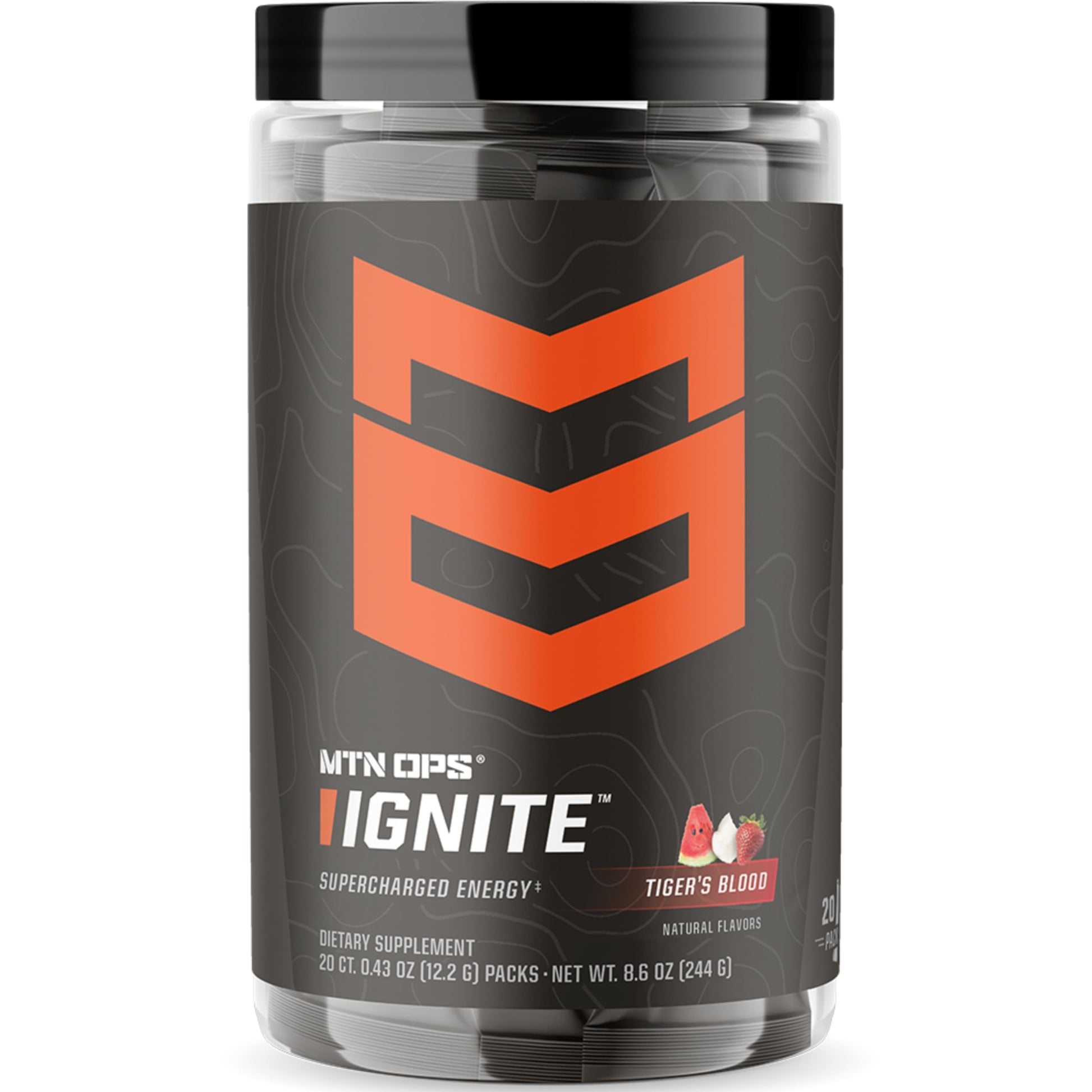 MTN OPS Ignite Trail Packs Energy Drink Powder, Gluten Free Nootropic Supplement Drink Mix, L Arginine, L Citrulline, Caffeine & Nootropic Sugar Free Drink Mix, 20 Servings, Tiger's Blood MTN OPS buy supplements canada