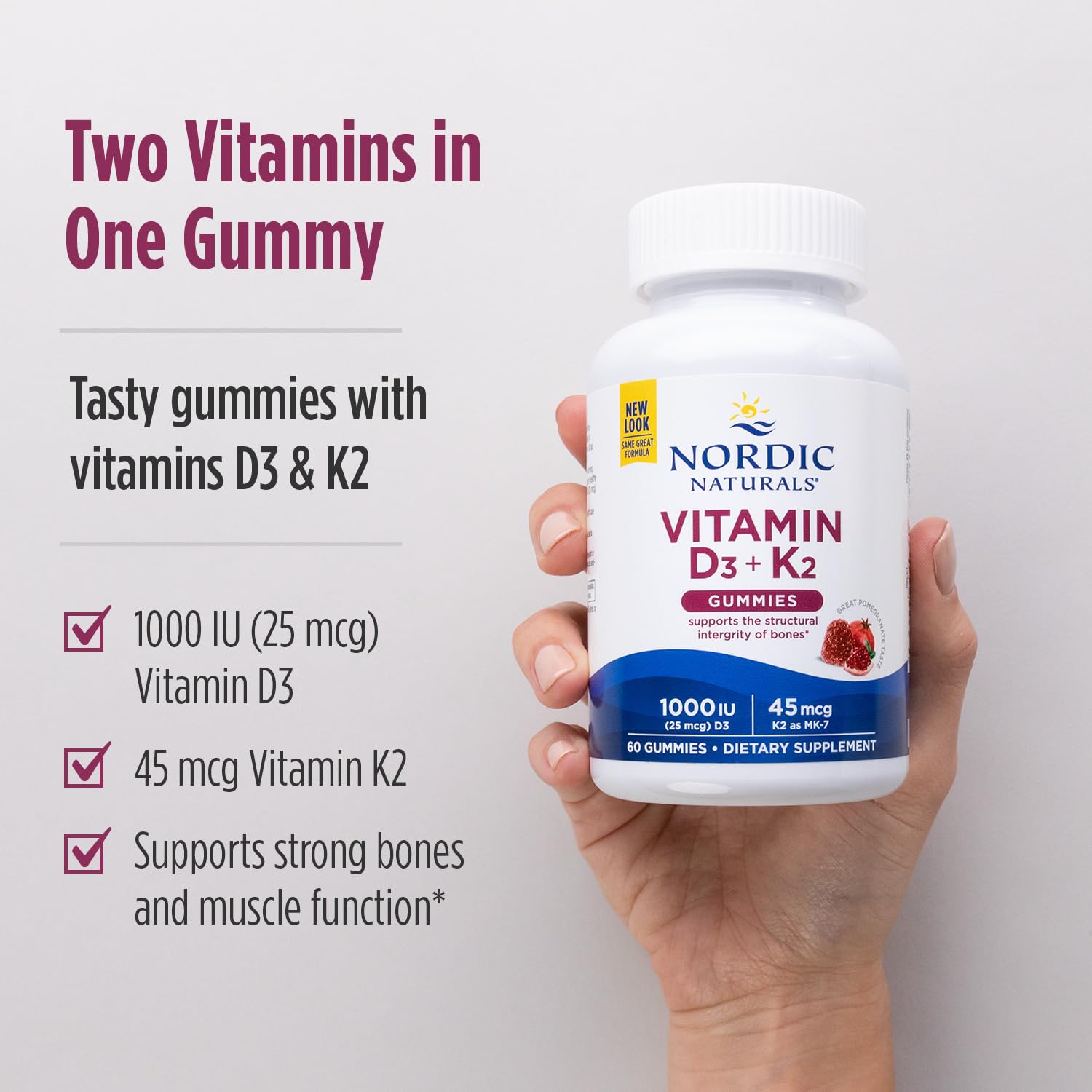 Nordic Naturals Vitamin D3 + K2 Gummies, Pomegranate - 60 Gummies - 1000 IU Vitamin D3 + 45 mcg K2 - Great Taste - Bone Health, Promotes Healthy Muscle Function - Non-GMO - 60 Servings Nordic Naturals buy supplements canada