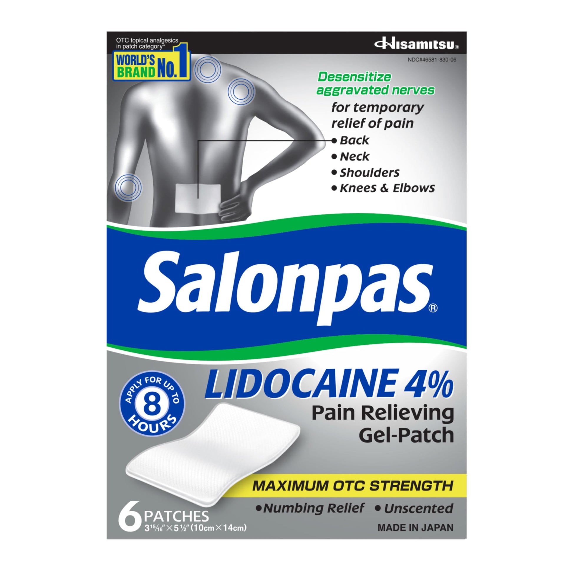 Salonpas Lidocaine 4% Pain Relieving Gel-Patch, 6 Count, for Back, Neck, Shoulder, Knee & Elbow Pain Salonpas buy supplements canada