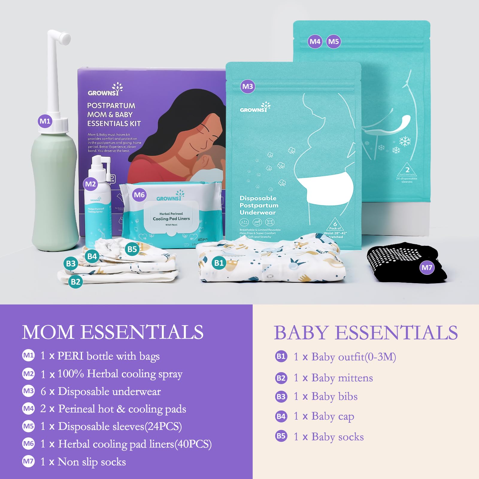 Grownsy Postpartum Mom & Baby Essential Kits, Postpartum Recovery Kit for Labor &Delivery GROWNSY buy supplements canada