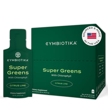 CYMBIOTIKA Super Greens Supplement with Chlorophyll, Spirulina, Daily Vegan Superfood Packets for Digestive Gut Health, Detox, Energy and Immune Support, Citrus Lime Flavor, 15 mL Pouches, 30 Pack CYMBIOTIKA buy supplements canada