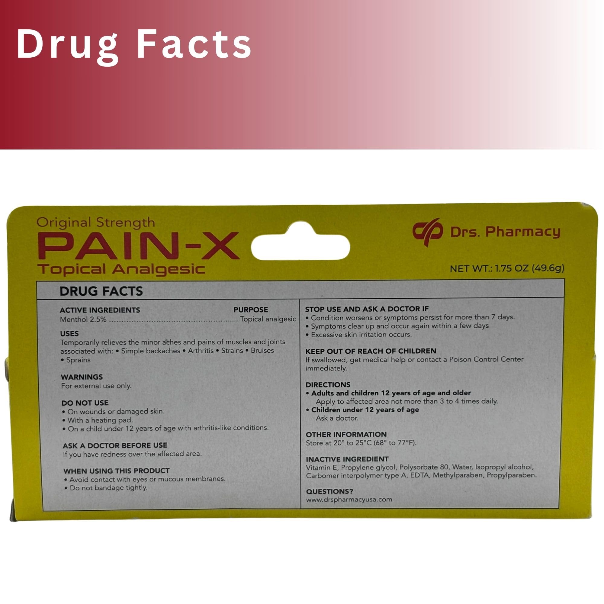 Drs. Pharmacy Pain-X Menthol Cream – Targeted Muscle & Joint Relief – 1.75 oz, Made in USA Drs. Pharmacy buy supplements canada