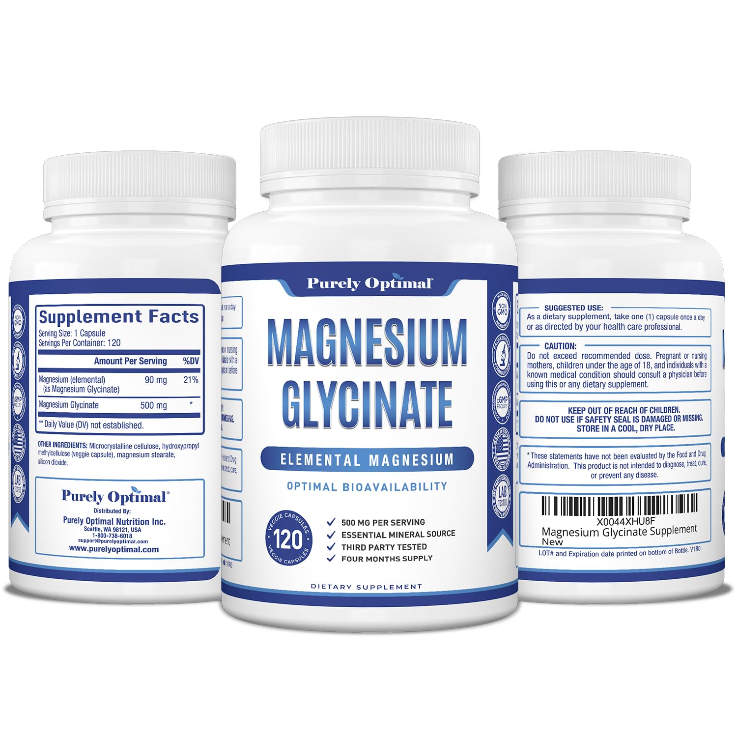 Purely Optimal Magnesium Glycinate 500mg – Sleep Support & Stress Relief – Gentle, High Absorption Magnesium Supplement for Muscle Relaxation, Calm & Nerve Support – 120 Capsules Purely Optimal buy supplements canada
