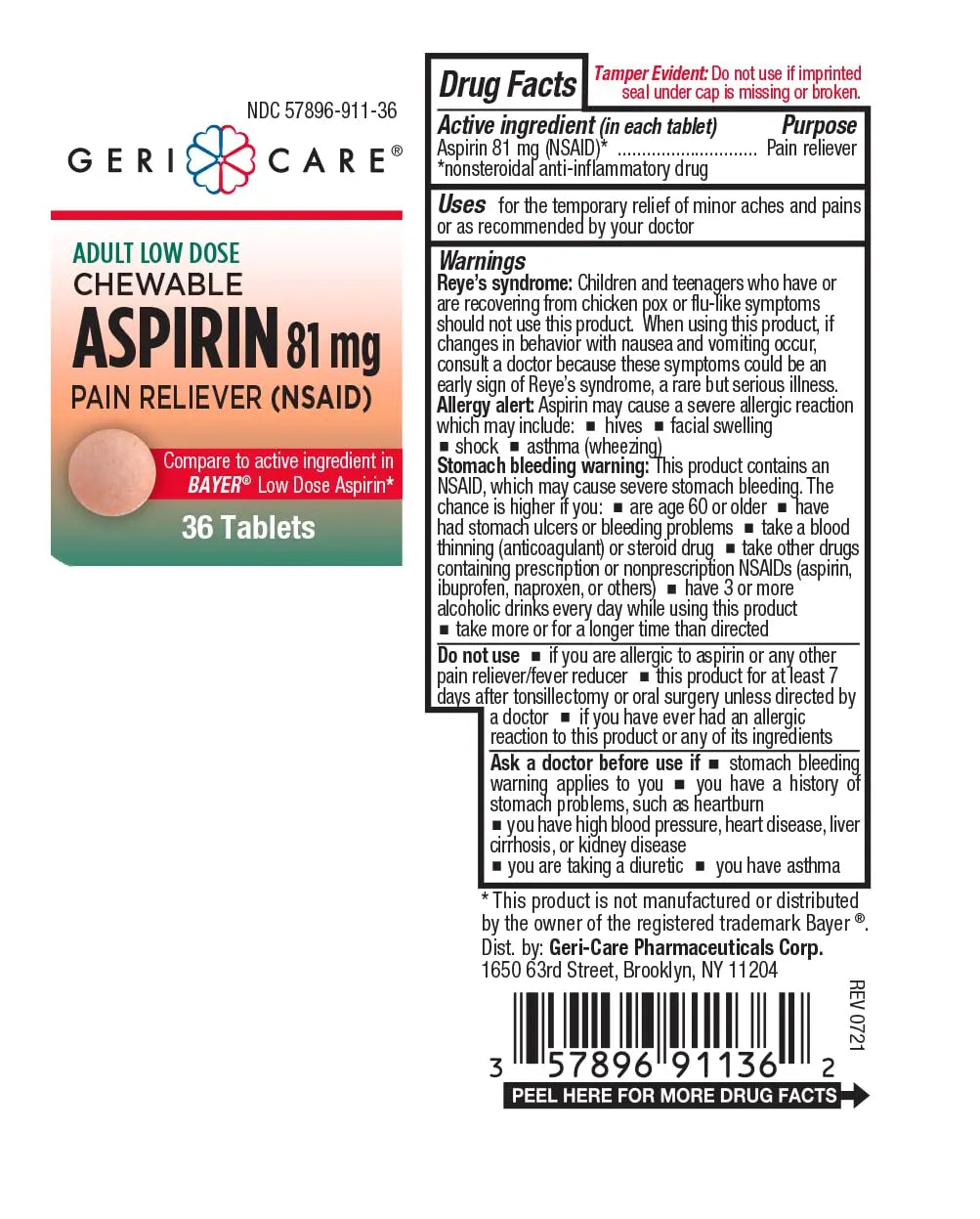GeriCare Low Dose Adult Chewable Aspirin 81mg, Pain Reliever, Fever Reducer, 36 Count (Pack of 4) GeriCare buy supplements canada