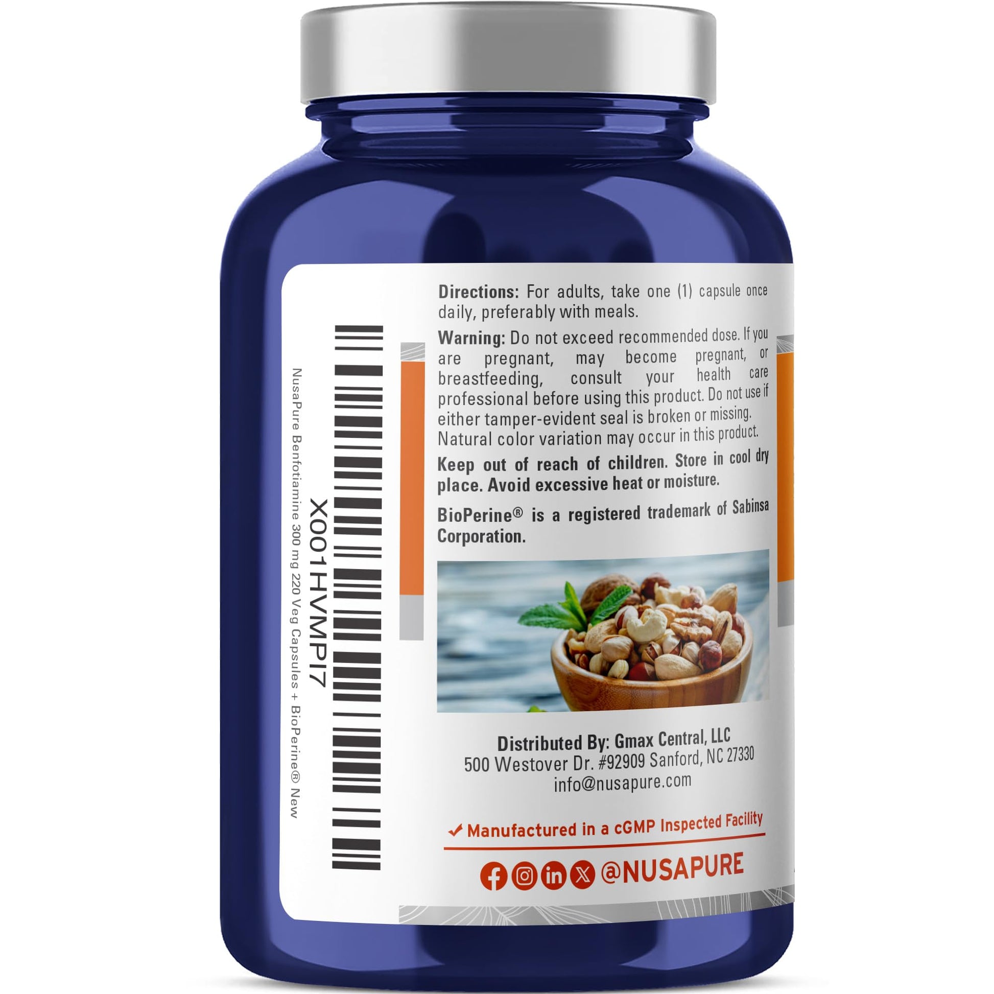 NusaPure Benfotiamine 300mg Per Veggie Caps 220 Count (Non-GMO, Vegan) Bioperine NusaPure buy supplements canada