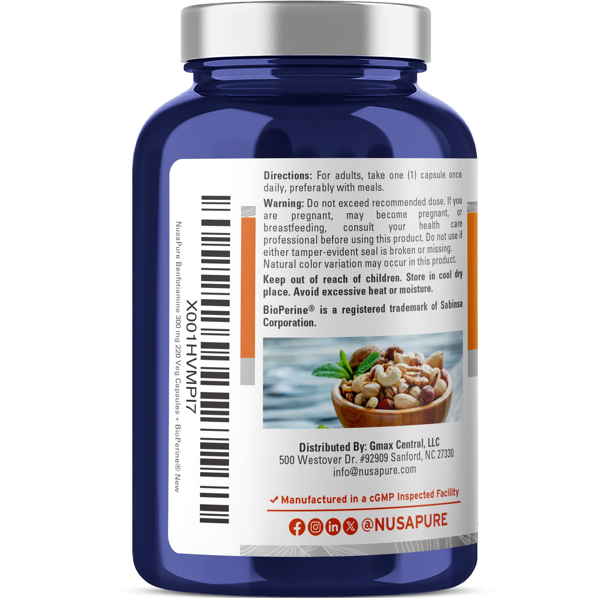 NusaPure Benfotiamine 300mg Per Veggie Caps 220 Count (Non-GMO, Vegan) Bioperine NusaPure buy supplements canada