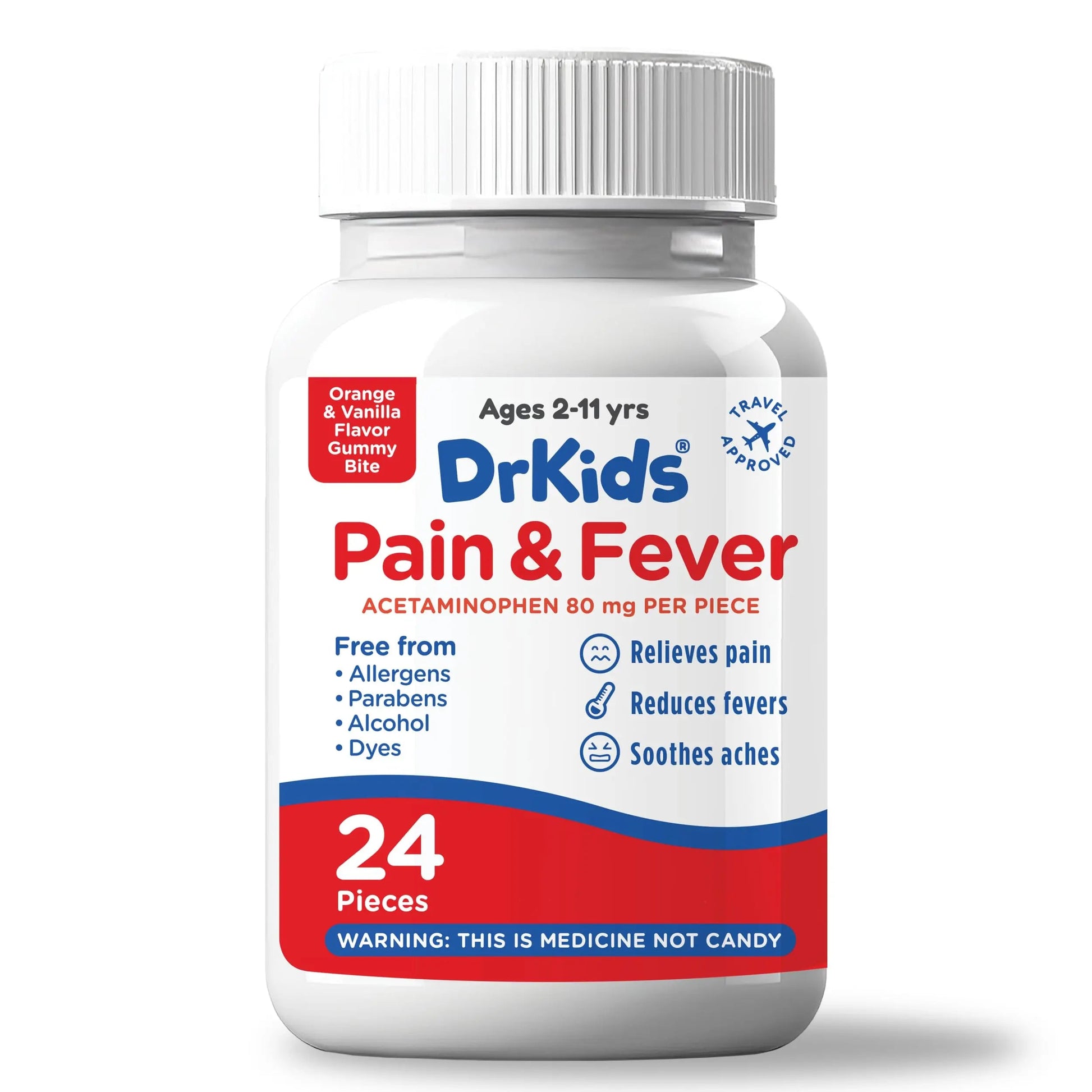 Dr. Kids Children’s Pain and Fever Gummy Bite - Chewable Acetaminophen for Kids Ages 2-11, Pre-Measured Soft Chews for Headache, Sore Throat, Cold and Flu, Orange Vanilla Flavor, 24 Count Dr. Kids buy supplements canada