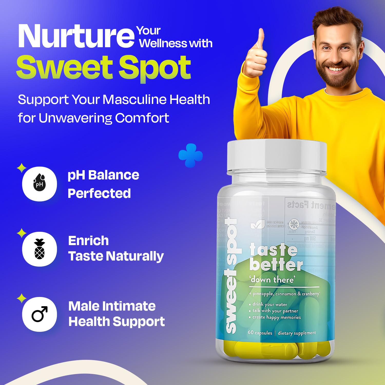 Pineapple Probiotics for Men – 625mg Sweet Spot Formula with Pineapple Extract, Cranberry & Cinnamon, Supports pH Balance & Freshens Taste, 60 Capsules, Made in the USA TASTE THE SWEET SPOT buy supplements canada
