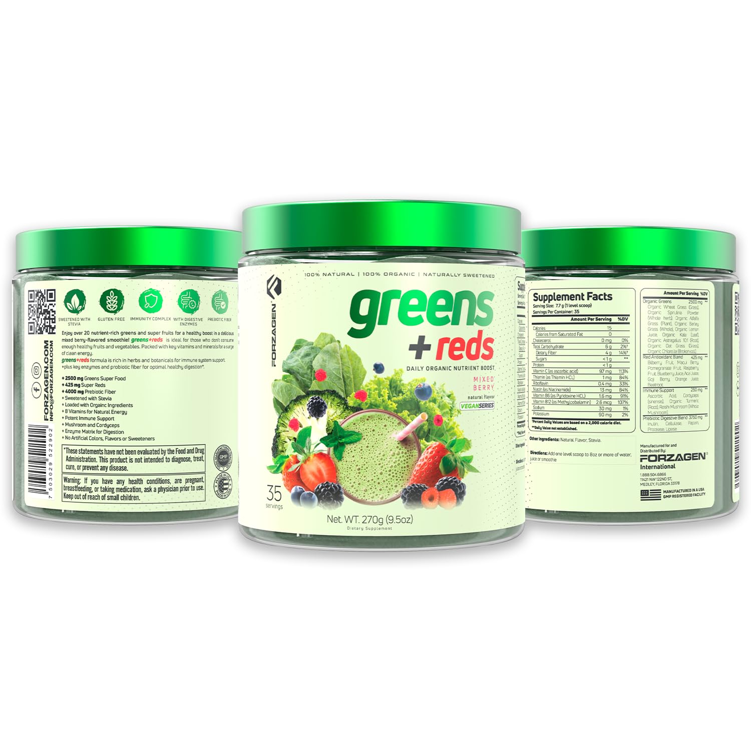 Forzagen Vegan Greens & Reds Superfood Powder - Organic Super Greens Powder | Premium Veggie Powder Supplement | 35 Servings Reds and Greens Superfood Powder Forzagen buy supplements canada