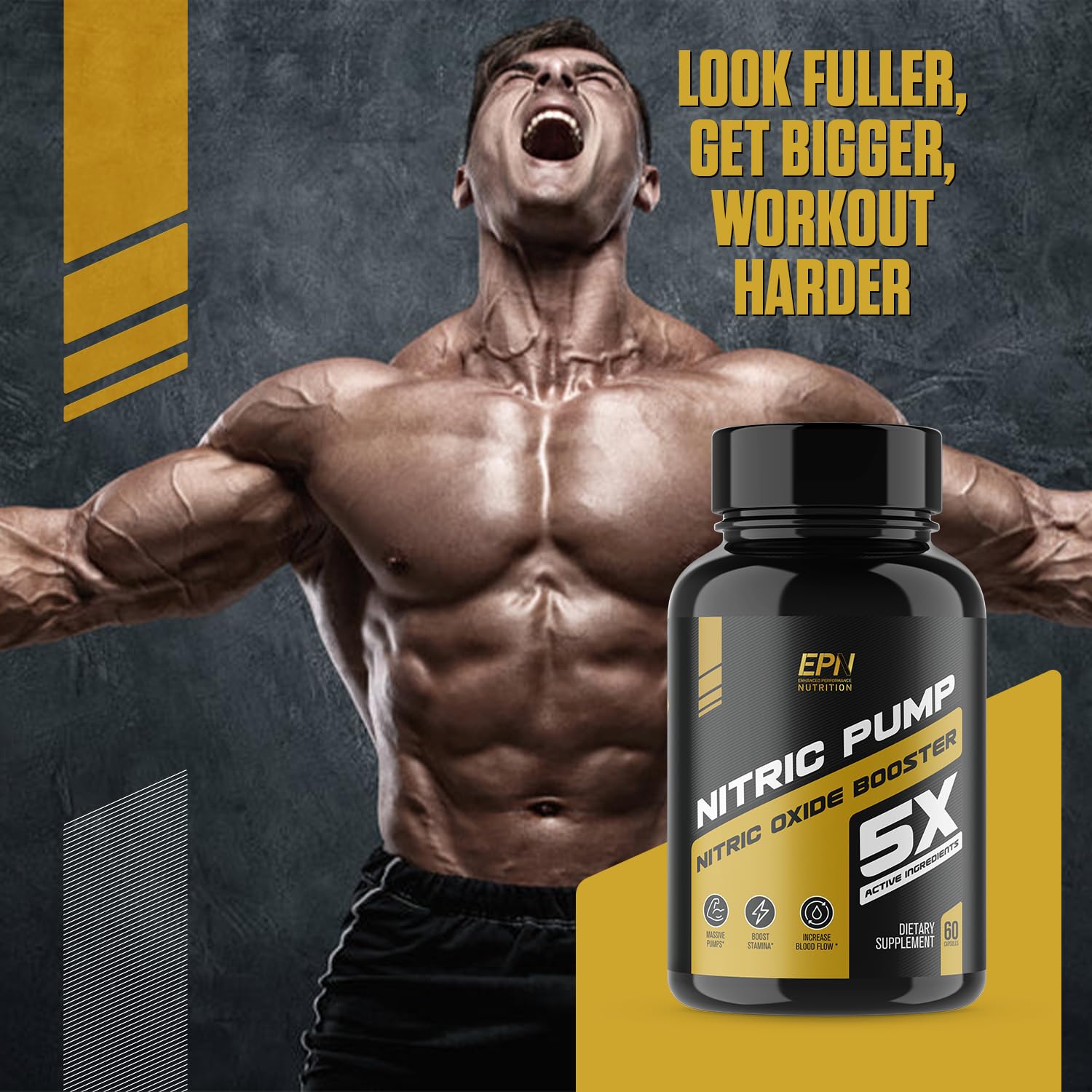 Nitric Pump 5X | #1 Rated Nitric Oxide Booster Supplement | Stim Free Pre Workout EPN Supplements buy supplements canada