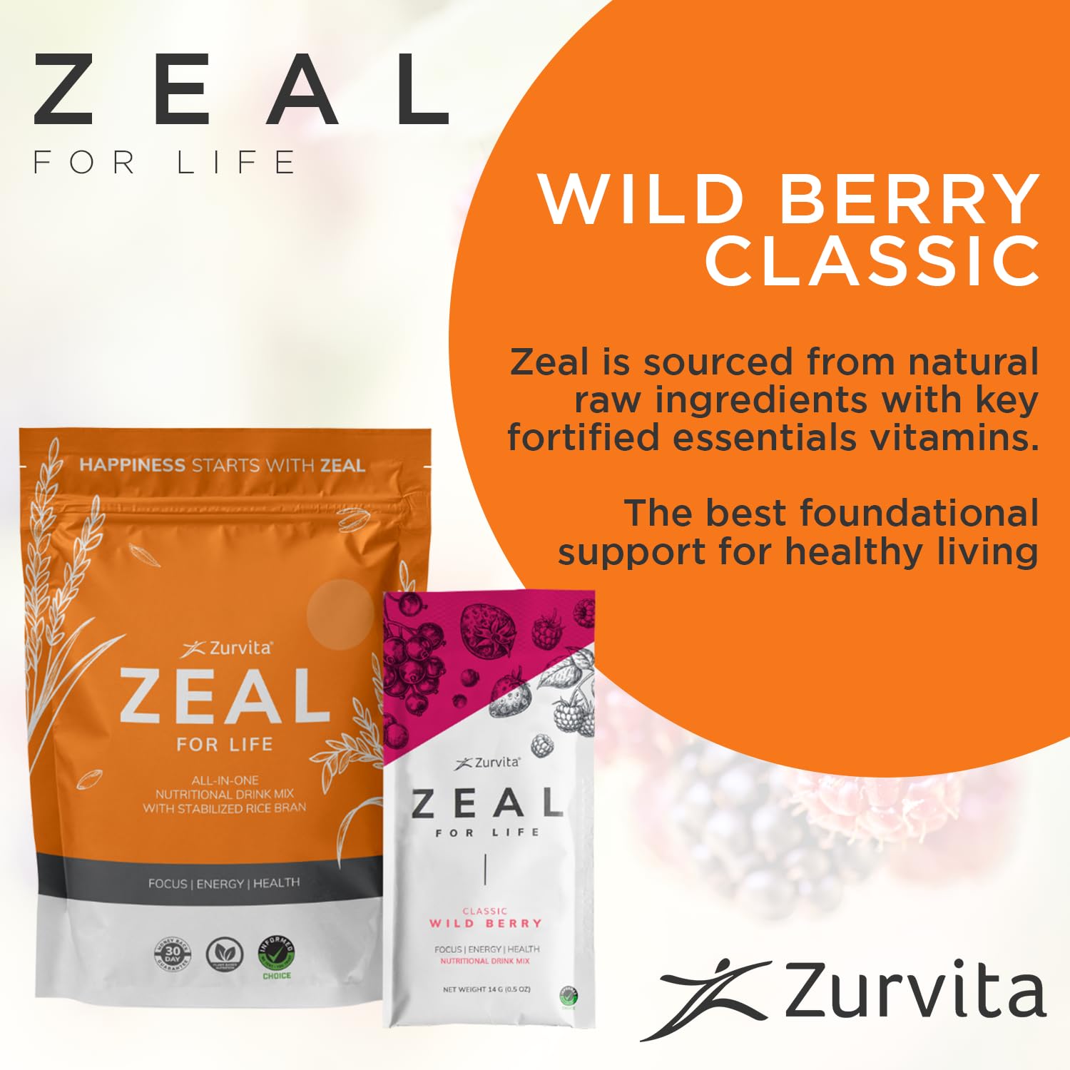 Zurvita - Zeal for Life Wellness Drink Mix - Wild Berry (Classic) Flavor - Gluten-Free, Vegan, with Vitamins and Minerals - 10 Single Packets Zurvita buy supplements canada