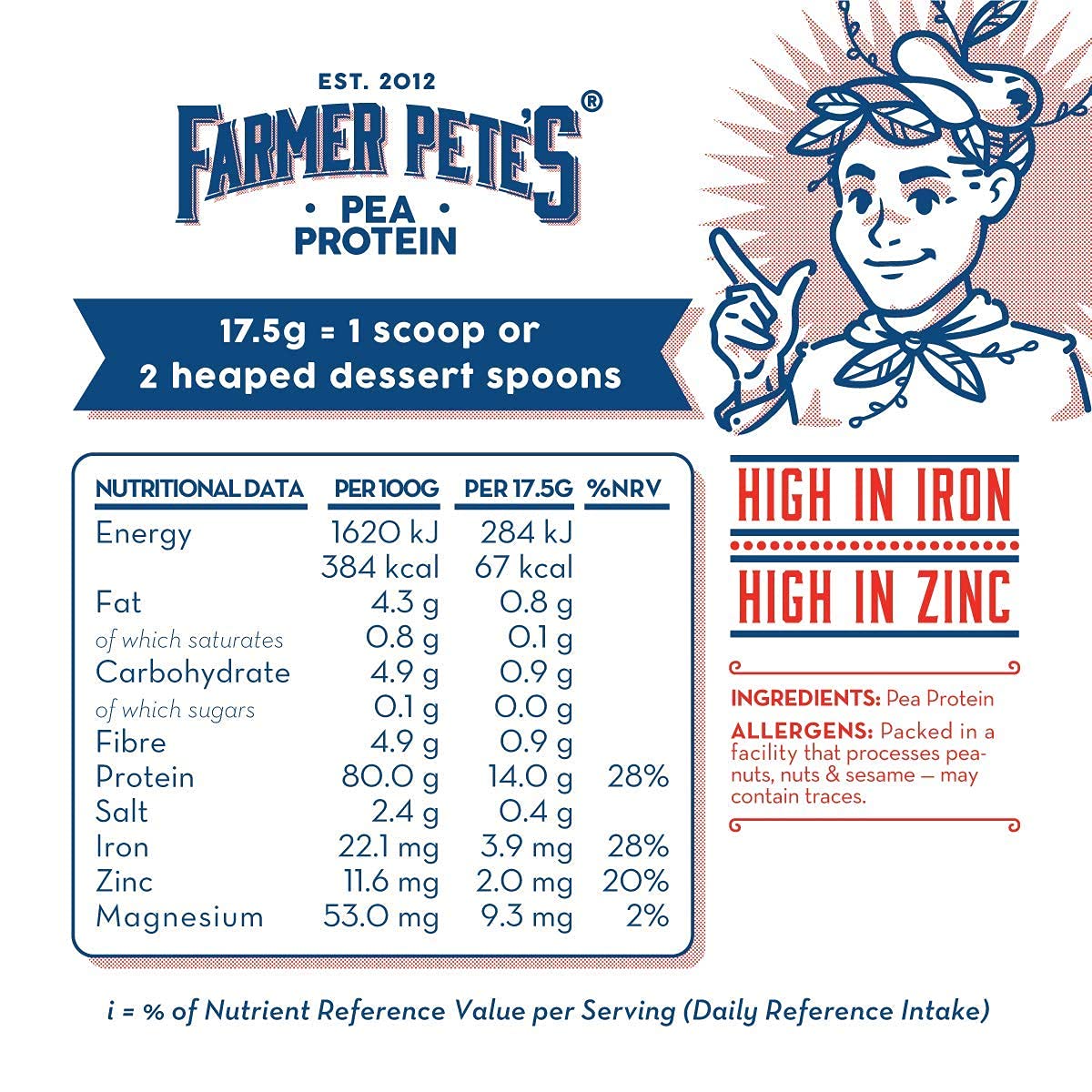 Farmer Pete's Pea Protein Powder 1kg - Dairy Free, Gluten Free, Natural Plant Based Vegan Protein Powder Isolate (1kg) Farmer Pete's buy supplements canada