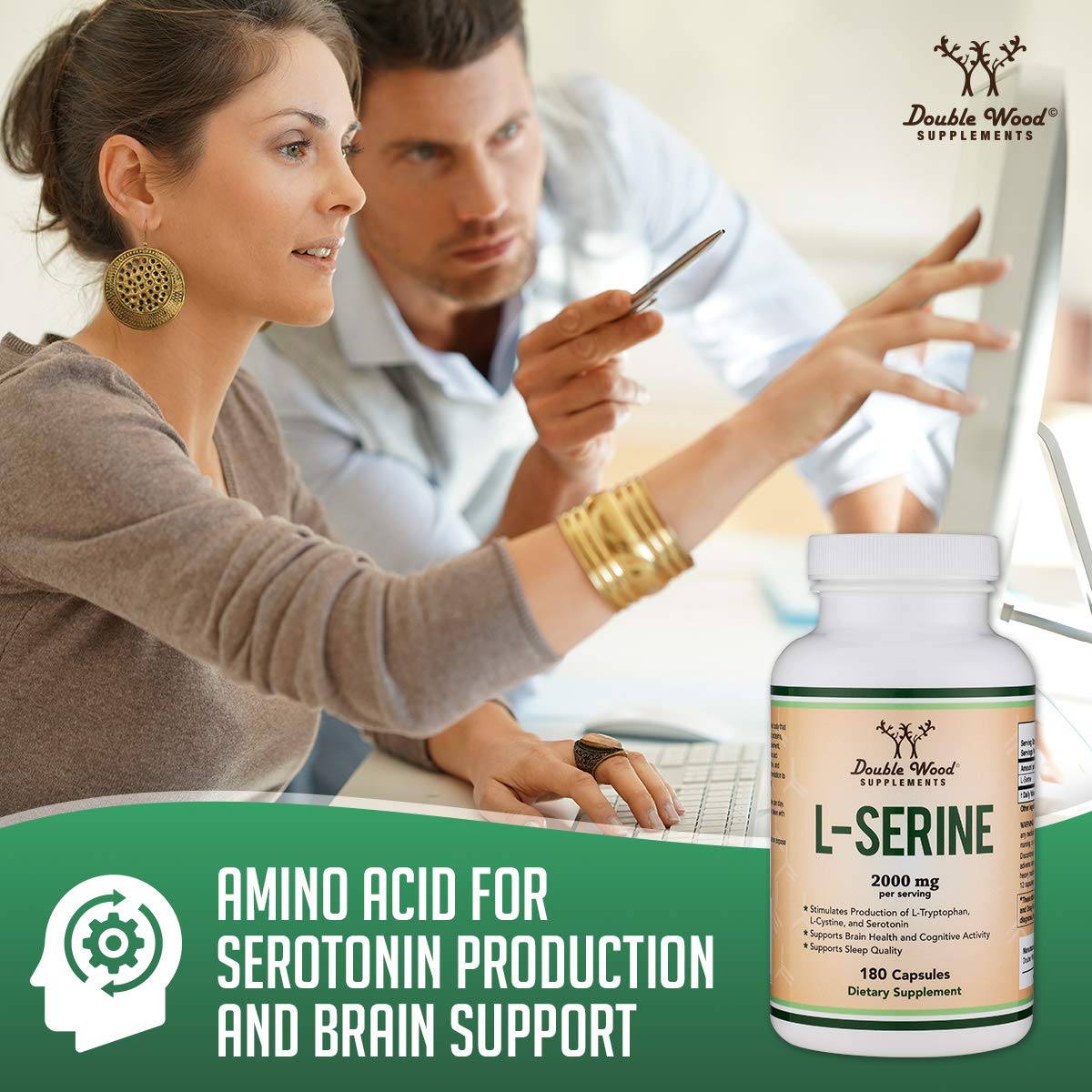 L-Serine Capsules (Third Party Tested) - 2,000mg Servings Used in Clinical Study, 180 Count, 500mg per Capsule (L Serine Amino Acid for Serotonin Production and Brain Support) by Double Wood Double Wood Supplements buy supplements canada