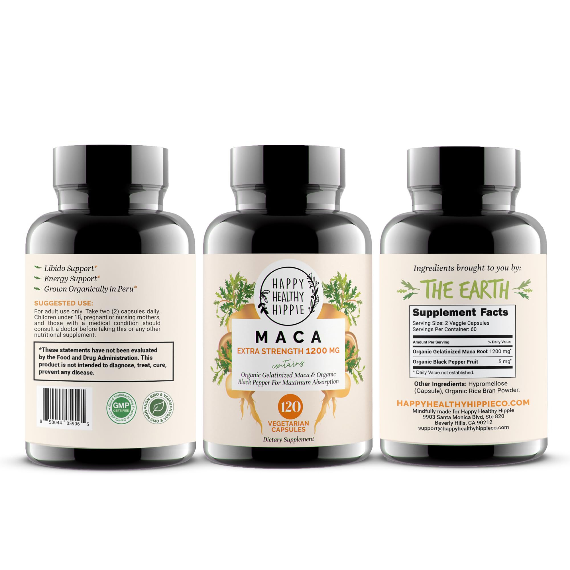 Organic Maca Root Capsules 1200 mg – Libido Booster for Women Fast Acting & Potent | Female Maca Supplement | Energy Pills from Peru | Includes Black Pepper for High Absorption | Vegan, 120 Ct Happy Healthy Hippie buy supplements canada