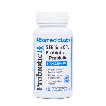 Probiotic Rx: 5 Billion CFU – Probiotic + Prebiotic - Spore-Based – 60-Day Supply - SBO - Supports Immune & Gut Health - Soil-Based Organisms - No Refrigeration Required Biomedic Labs RX buy supplements canada