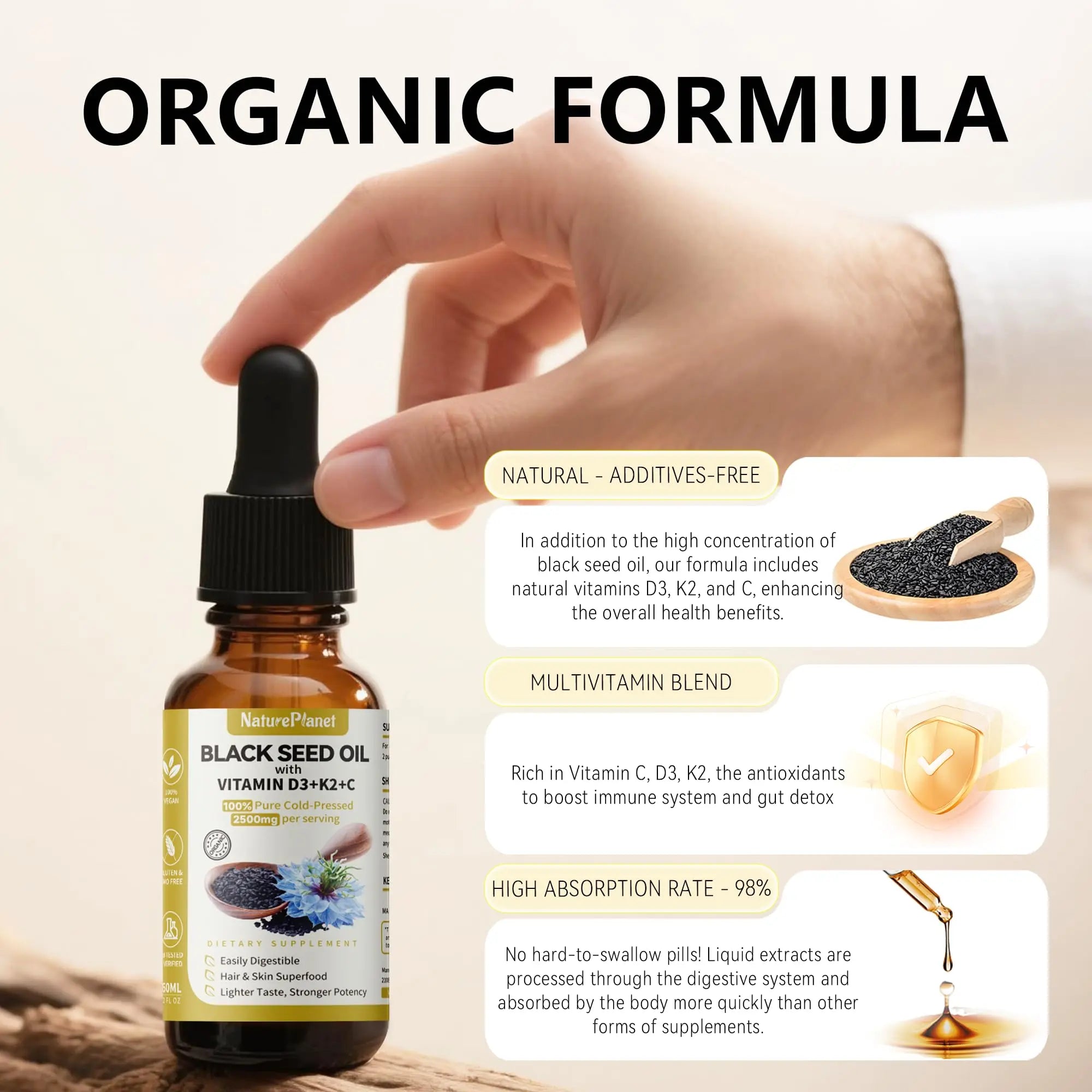 NaturePlanet Organic Soursop Bitters and Black Seed Oil Drops Bundles with Vitamins D3, K2, B6, C | NaturePlanet buy supplements canada
