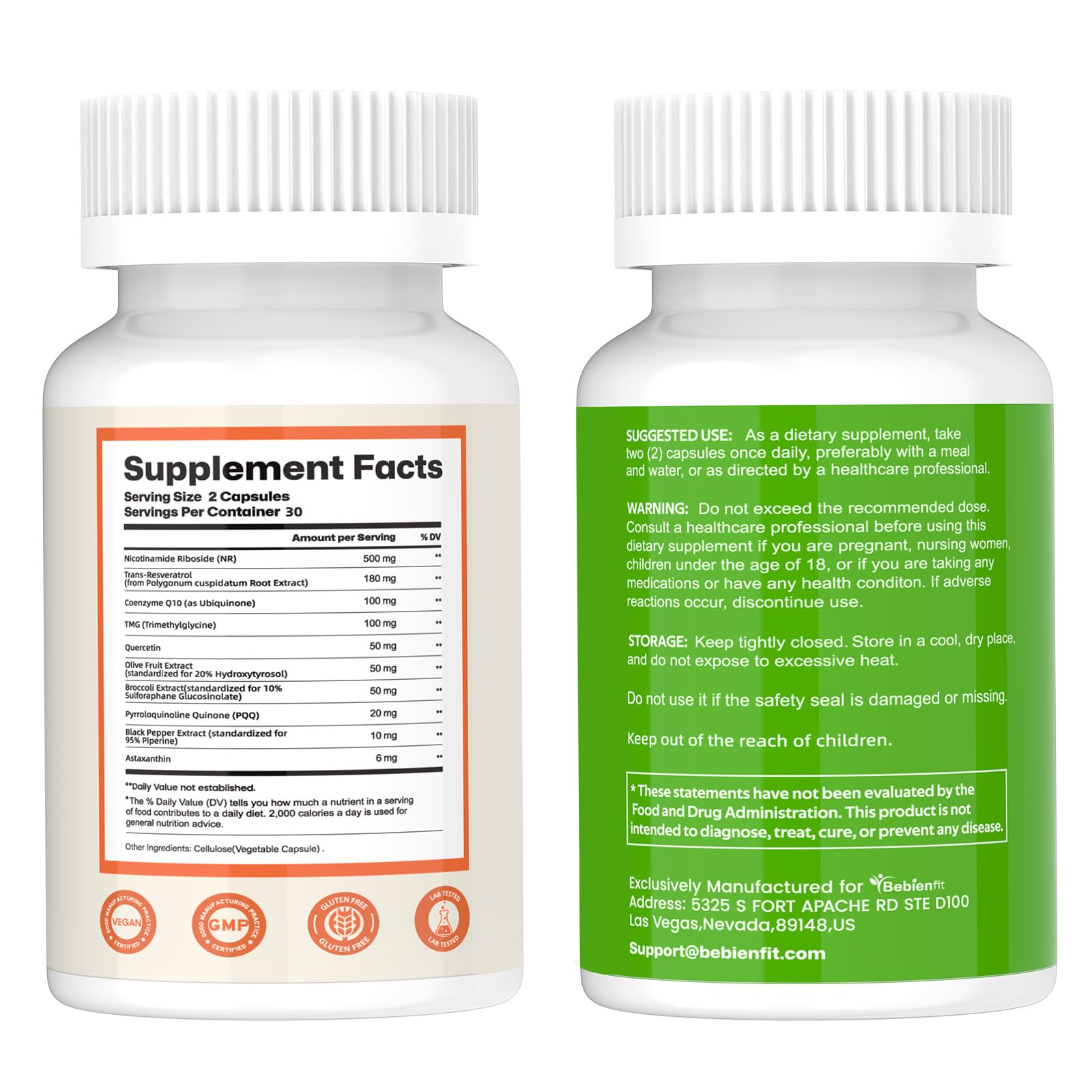 Nad Supplement for Healthy Aging | Energy| Antioxidant| Skin Health| Focus ,10-in-1 Formula with NR,Trans-Resveratrol,CoQ10,Astaxanthin,PQQ,TMG,Quercetin,Olive Fruit Nad+ for Women Men,60 Vegan Caps Bebien fit buy supplements canada