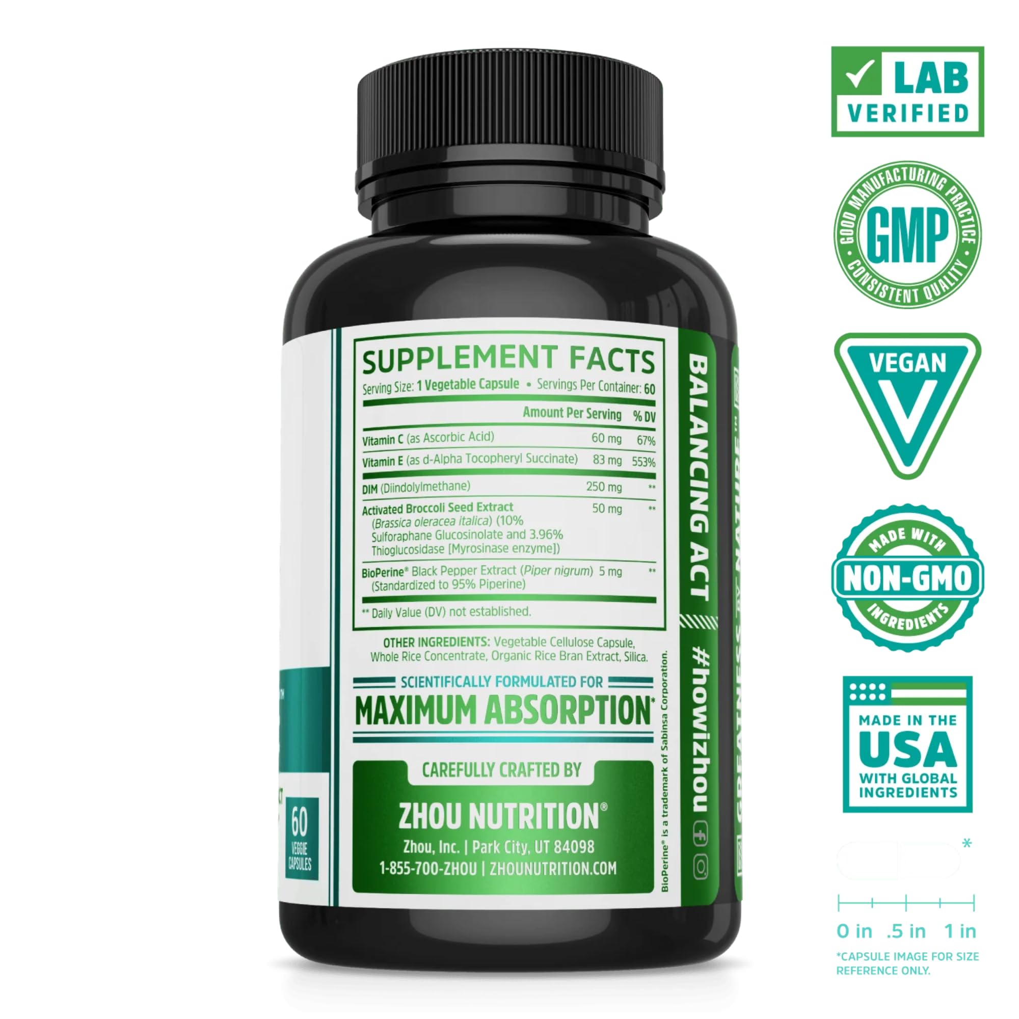 Zhou DIM Active - DIM Supplement, Hormone Balance for Women & Men, Hormonal Support with 250mg Diindolylmethane - 60 Vegan Capsules ZHOU buy supplements canada