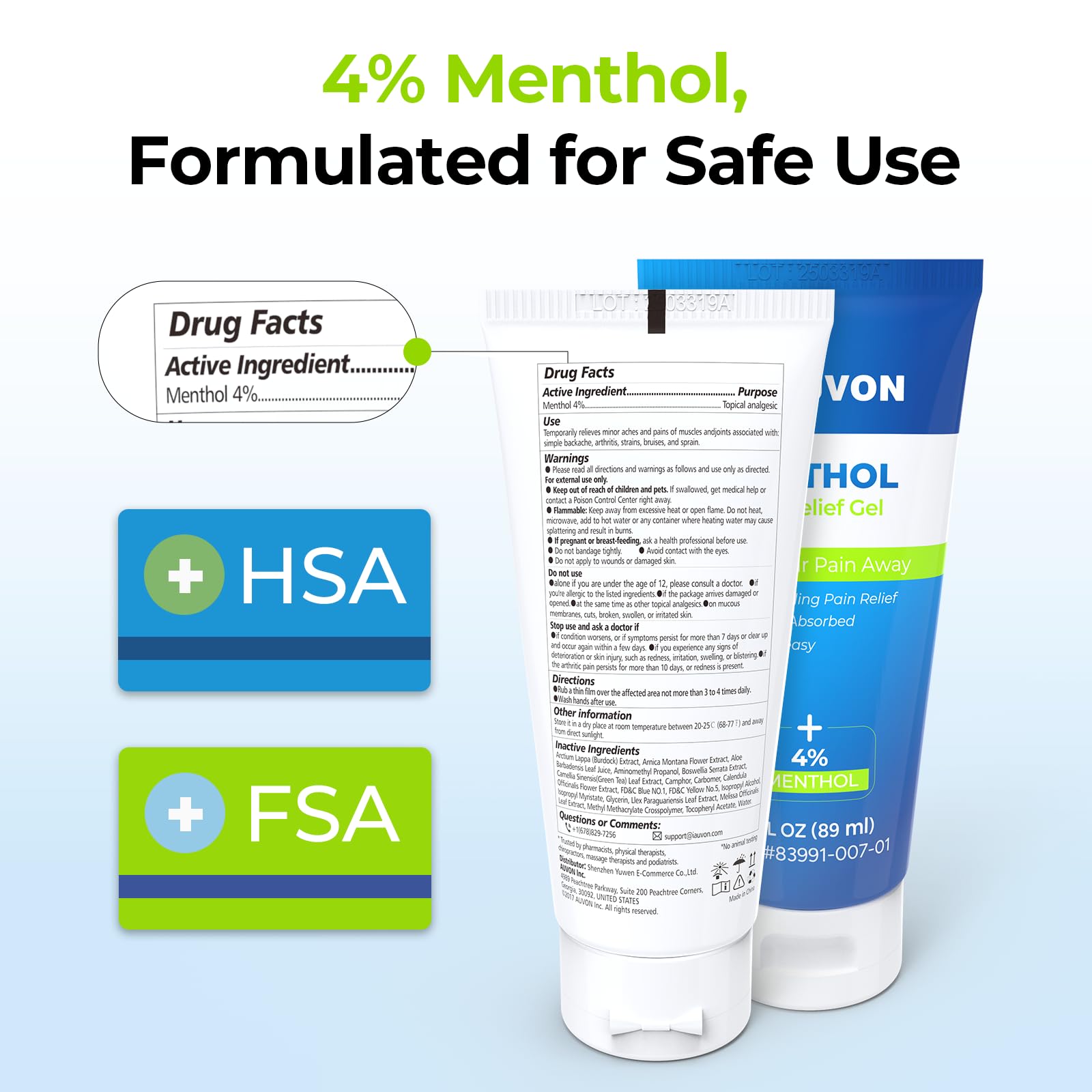 AUVON Menthol Pain Relief Gel for Chronic Joint & Back Pain, Arthritis Pain Reliever for Muscle Pain Relief, Fast-Acting Menthol Cooling Gel Soothes Knee, Hip, Shoulder, Neck Pain, 3 FL OZ Per Pack AUVON buy supplements canada