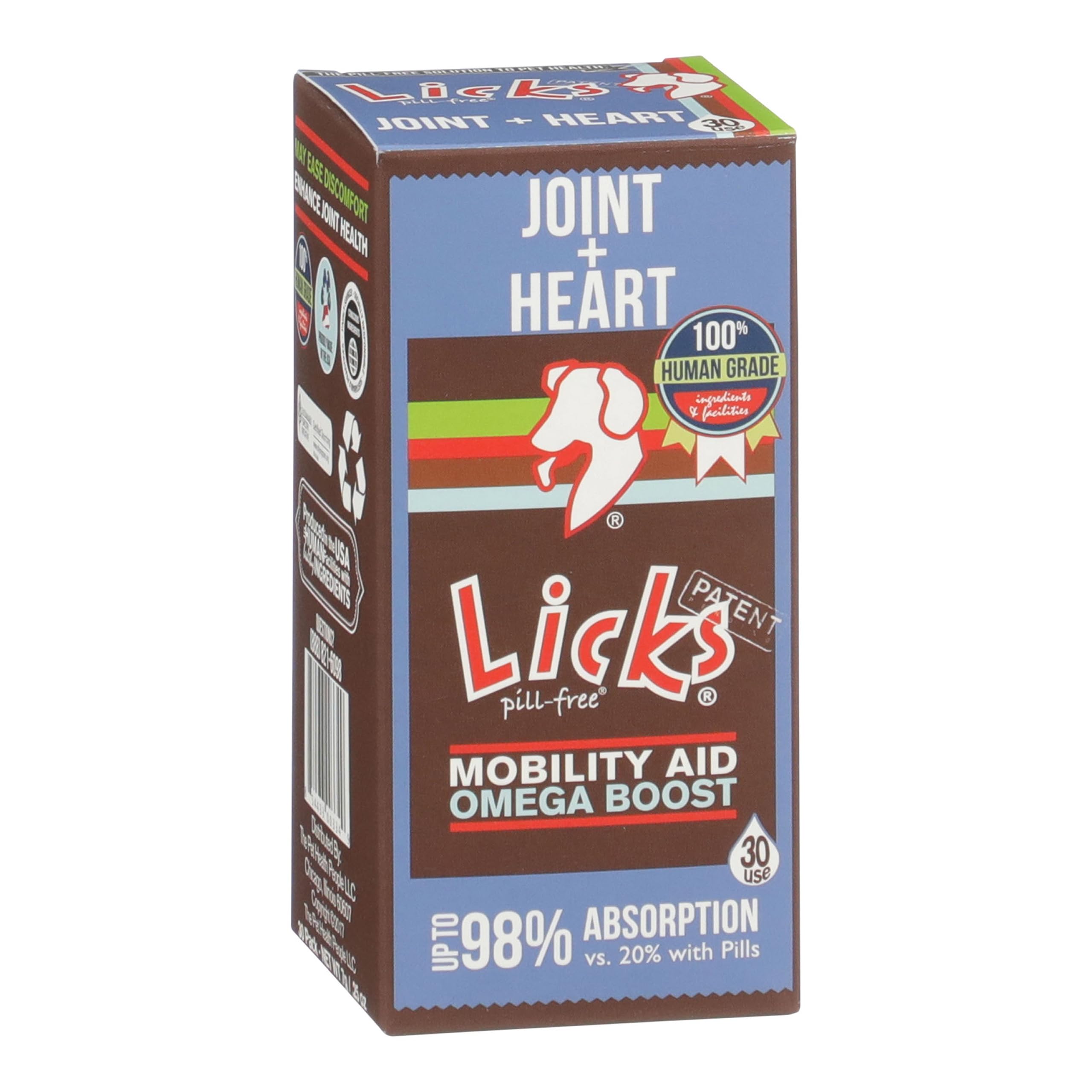 Licks Pill-Free Dog Joint and Heart - Glucosamine & Omega 3 Fish Oil Supplement for Dogs - Inflammation Supplements for Joint Support - Gel Packets - 30 Use Licks Pill Free buy supplements canada