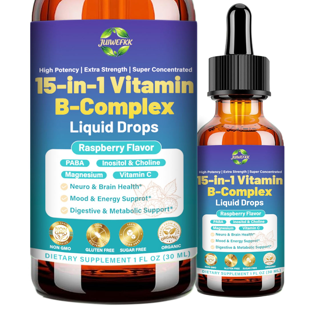 Advanced Vitamin B Complex Liquid Drops for Women Men & Kids, 15-in-1 VIT B Complex with Vitamin C B12 B6 B1 Niacin Folate for Brain Nerve Neuropathy Energy Mood Health, Sublingual B-Complex Drops JUIWEFKK buy supplements canada
