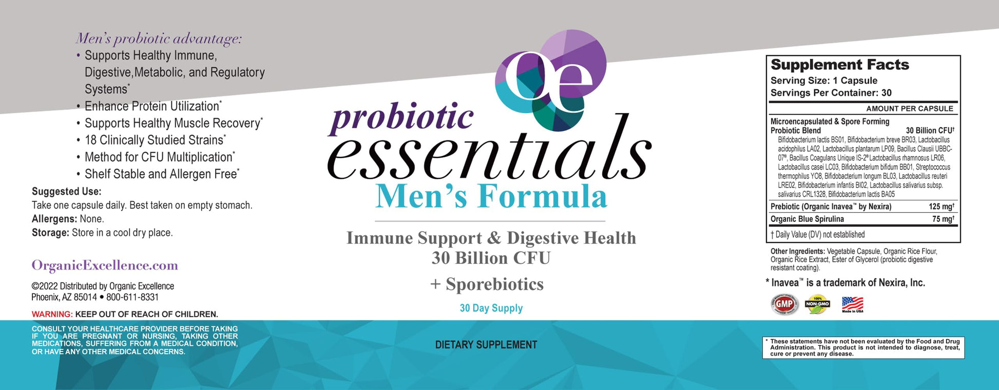Organic Excellence Mens L Reuteri Probiotics for Gut Health with Prebiotics – 18 Strains for Digestive Health, Bloating & Immune Support – 30 Billion Probiotics + Sporebiotics – 30 Capsules Organic Excellence buy supplements canada