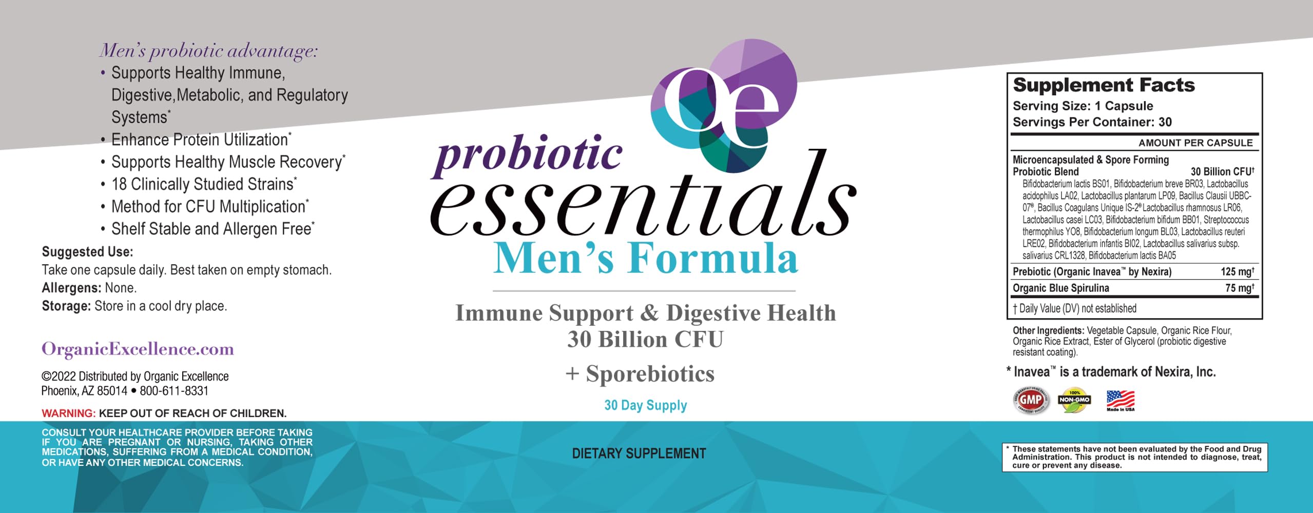 Organic Excellence Mens L Reuteri Probiotics for Gut Health with Prebiotics – 18 Strains for Digestive Health, Bloating & Immune Support – 30 Billion Probiotics + Sporebiotics – 30 Capsules Organic Excellence buy supplements canada