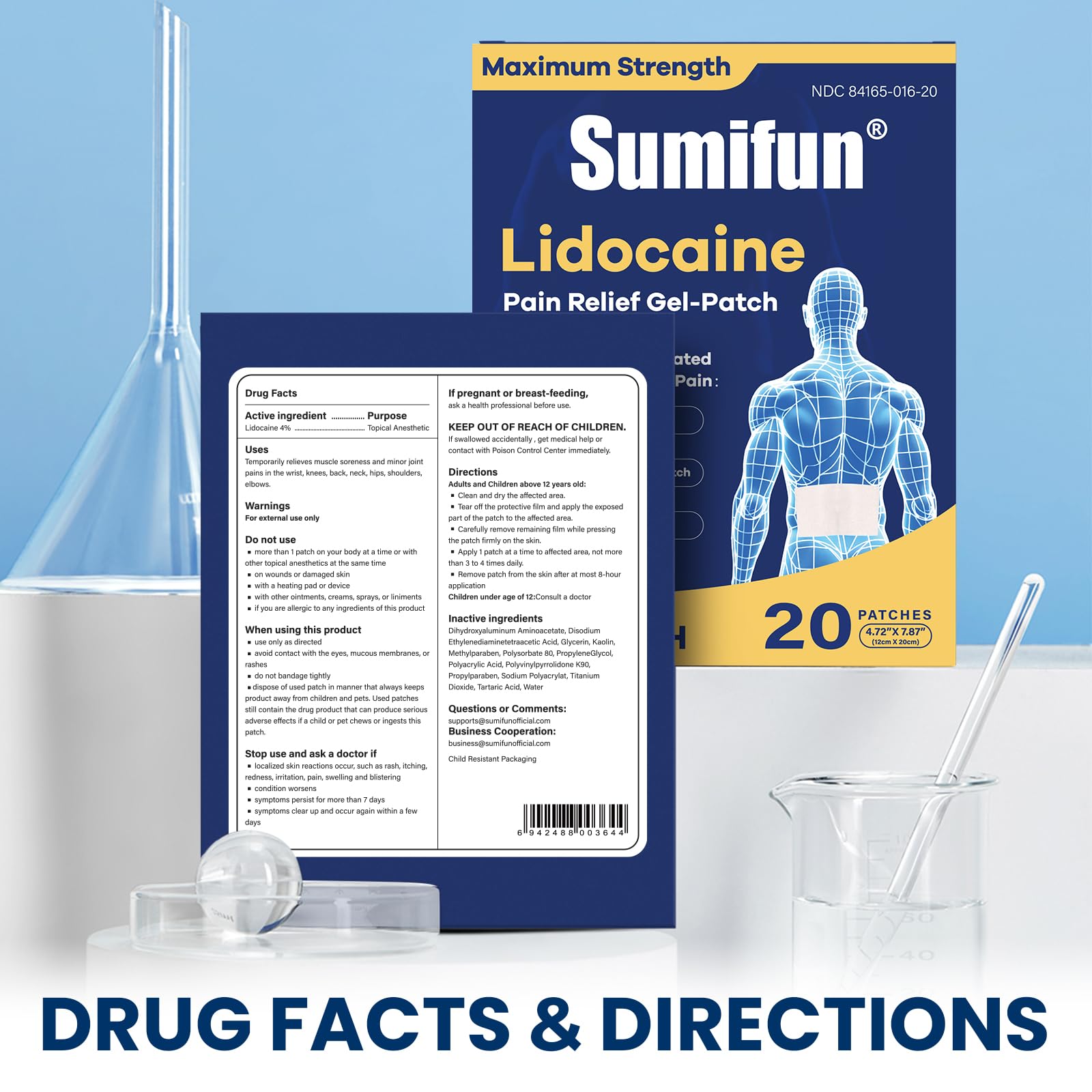Sumifun XL Lidocaine Patches for Pain Relief, 4% Lidocaine Maximum Strength OTC, Extra Large 4.72"x7.87" for Full Back Pain Patches & Large Areas (Extra Large, Count, 20) Sumifun buy supplements canada