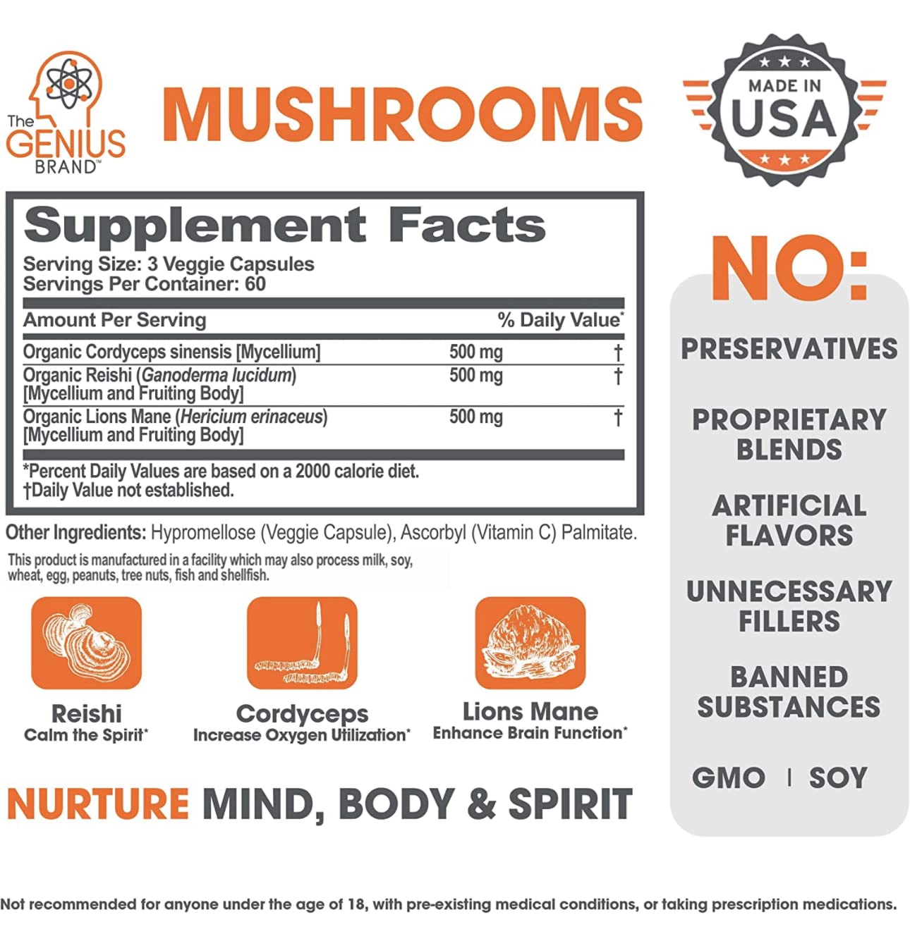 The Genius Brand - Lions Mane, Cordyceps and Reishi- Genius Mushroom The Genius Brand buy supplements canada