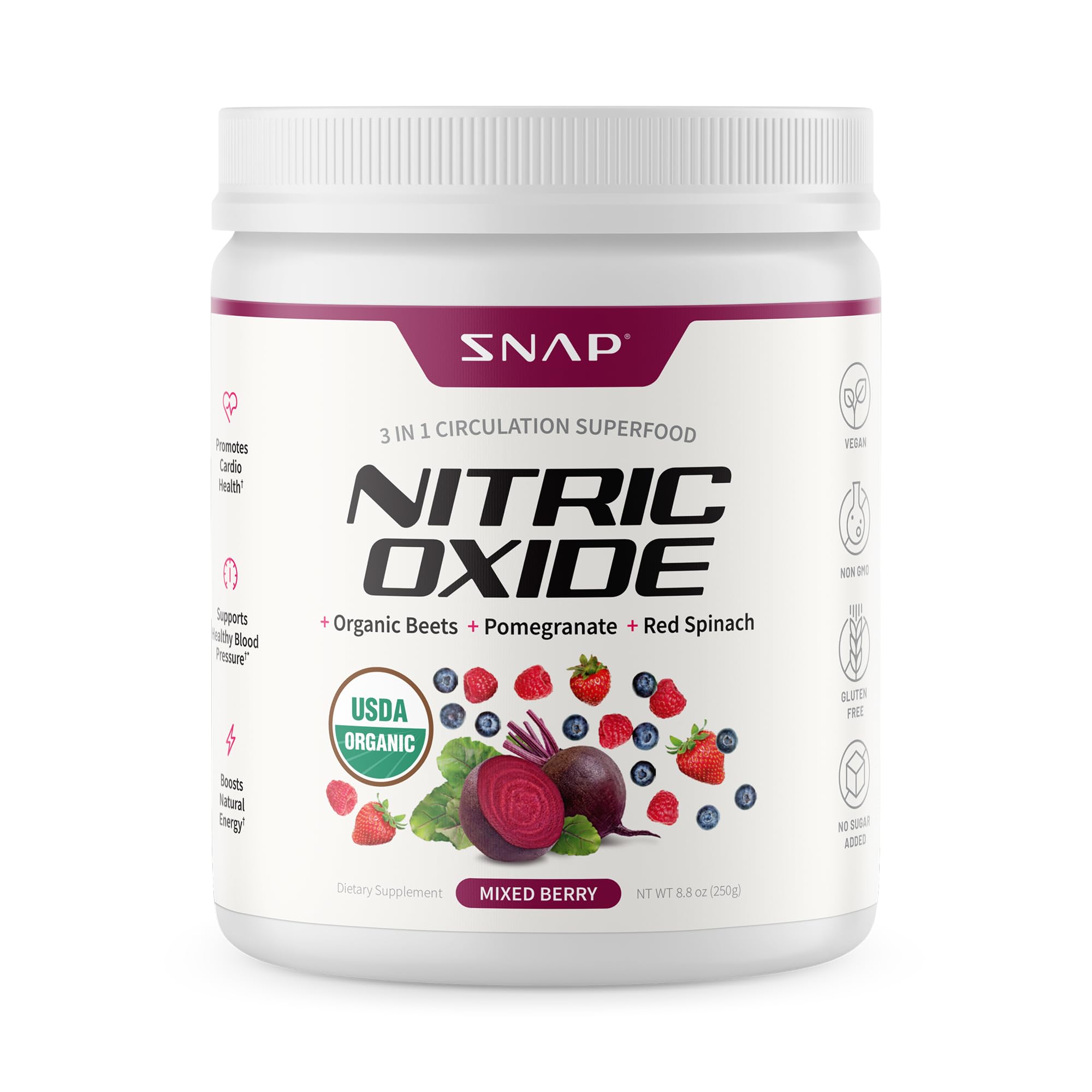 Snap Supplements Organic Beet Root Powder Nitric Oxide Supplement for Men & Women, Red Spinach & Pomegranate, Supports Healthy Energy & Blood Pressure Already in Normal Range, 30 Servings, Mixed Berry Snap Supplements buy supplements canada
