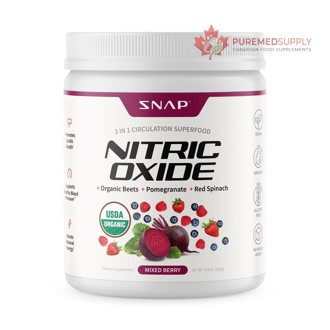 Snap Supplements Organic Beet Root Powder Nitric Oxide Supplement for Men & Women, Red Spinach & Pomegranate, Supports Healthy Energy & Blood Pressure Already in Normal Range, 30 Servings, Mixed Berry Snap Supplements buy supplements canada