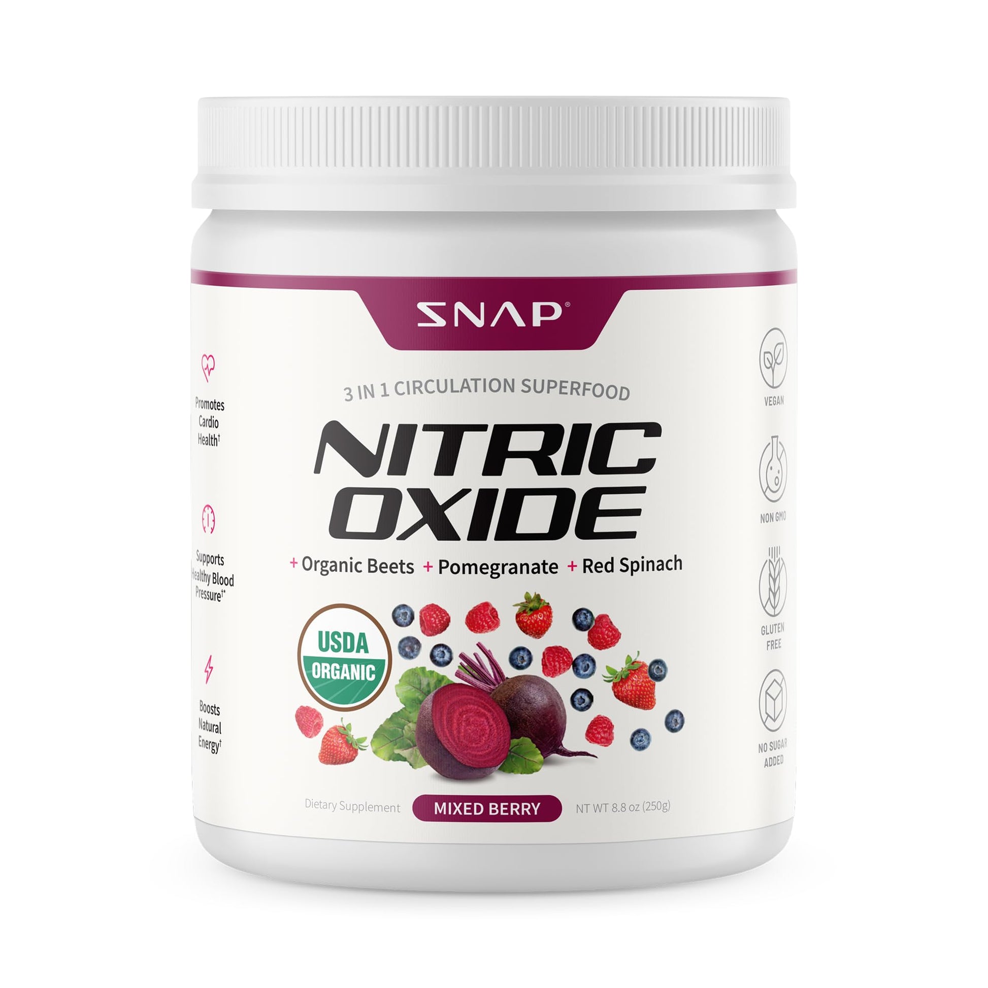 Snap Supplements Organic Beet Root Powder Nitric Oxide Supplement for Men & Women, Red Spinach & Pomegranate, Supports Healthy Energy & Blood Pressure Already in Normal Range, 30 Servings, Mixed Berry Snap Supplements buy supplements canada