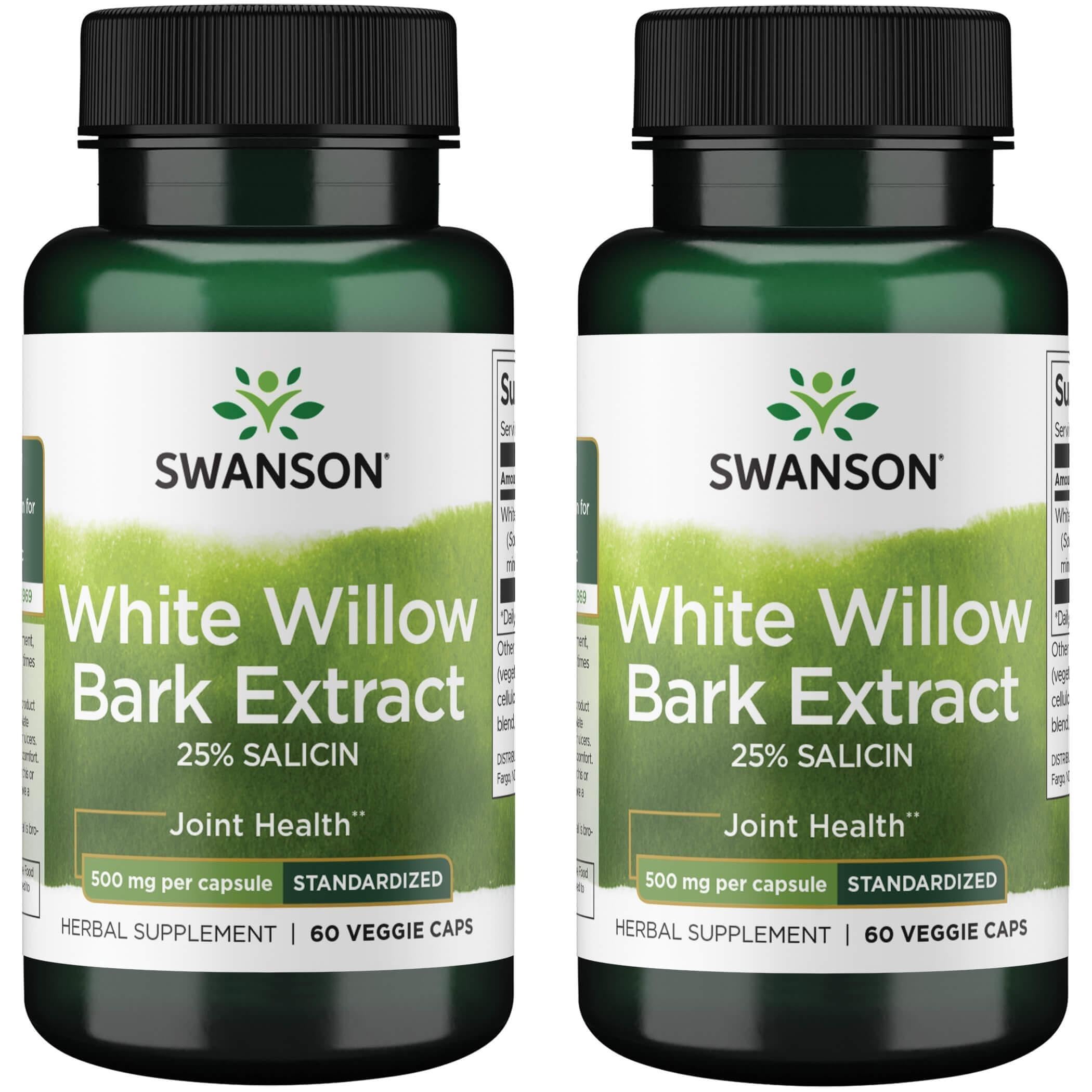 Swanson Maximum Strength White Willow Bark Extract-Promotes Joint Support & Muscle Relief-Standardized to 25% Salicin-Natural Supplement with No Stomach Irritation (60 Veggie Caps, 500mg Each) 2 Pack Swanson buy supplements canada