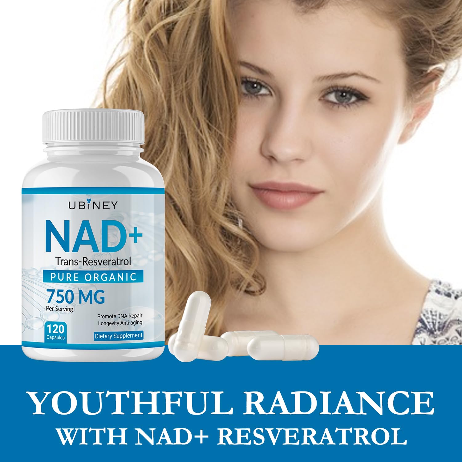 Ubiney NAD+ 750mg with Trans-Resveratrol – Pure Organic Nicotinamide Adenine Dinucleotide Supplement – DNA Repair, Cellular Energy, Anti-Aging Support – 120 Vegan Capsules, Non-GMO, Gluten-Free Ubiney buy supplements canada