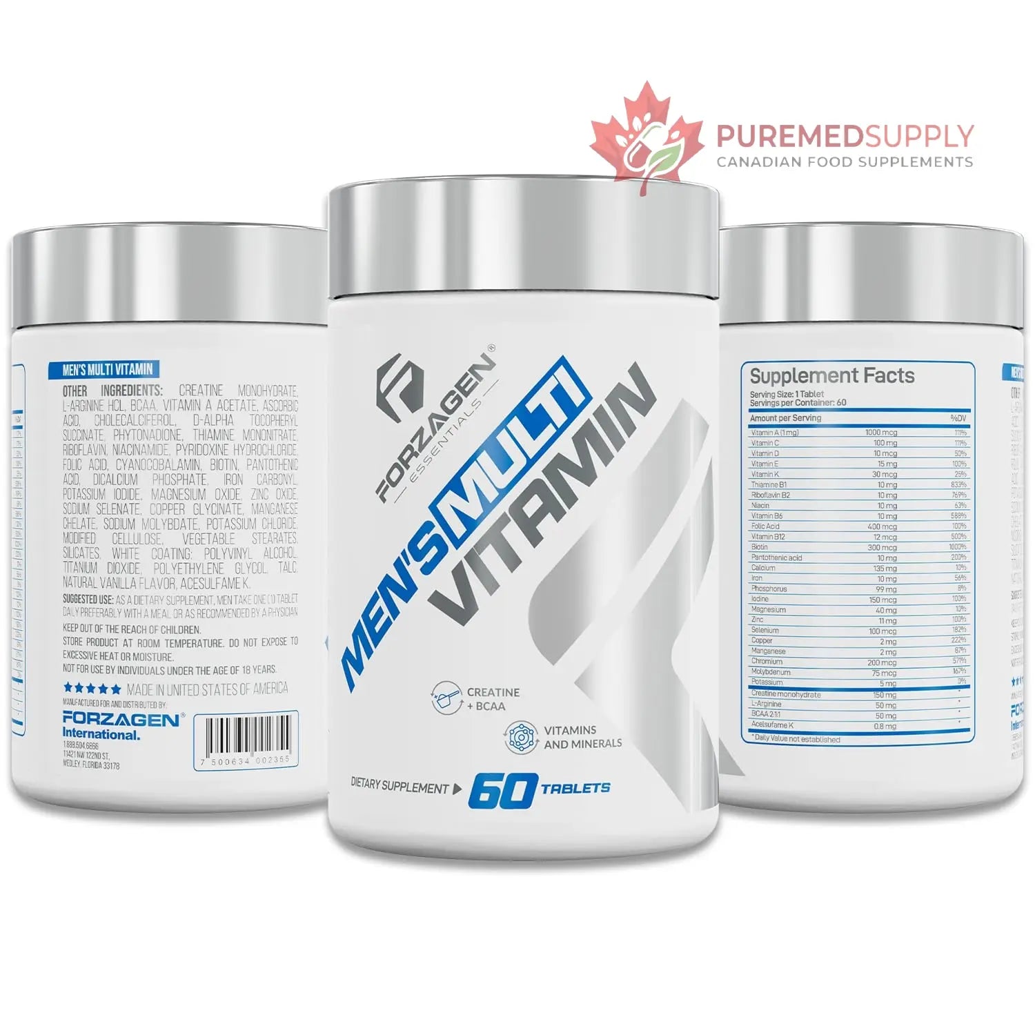 Forzagen Essentials Men's Multivitamin with Creatine and BCAA, Complete Vitamin and Mineral Complex, 60 Tablets Forzagen buy supplements canada