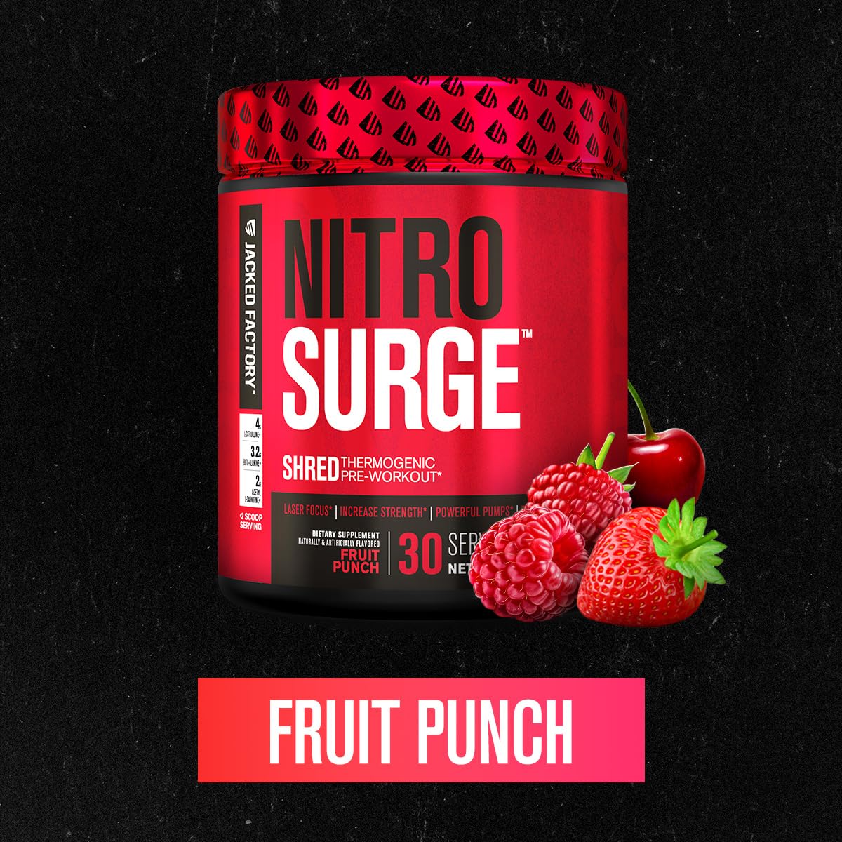 Jacked Factory NITROSURGE Shred Pre Workout Supplement - Energy Booster, Instant Strength Gains, Sharp Focus, Powerful Pumps - Nitric Oxide Booster & PreWorkout Powder - 30Sv, Fruit Punch Jacked Factory buy supplements canada