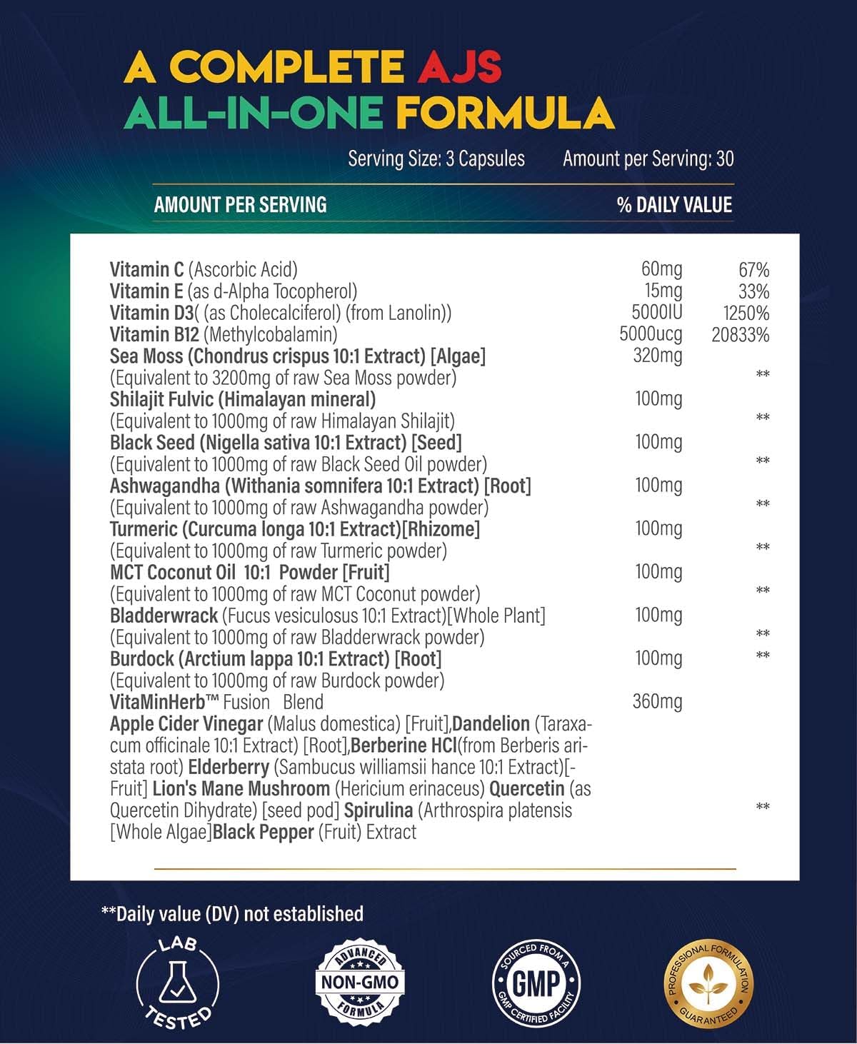 AJS Sea Moss Capsules 3200mg, Himalayan Shilajit 1000mg with Black Seed Oil, Ashwagandha, Turmeric, Bladderwrack, Burdock, Vitamins, Berberine, Lion’s Mane Mushroom, Elderberry- 90 Caps AJS Nutrition buy supplements canada