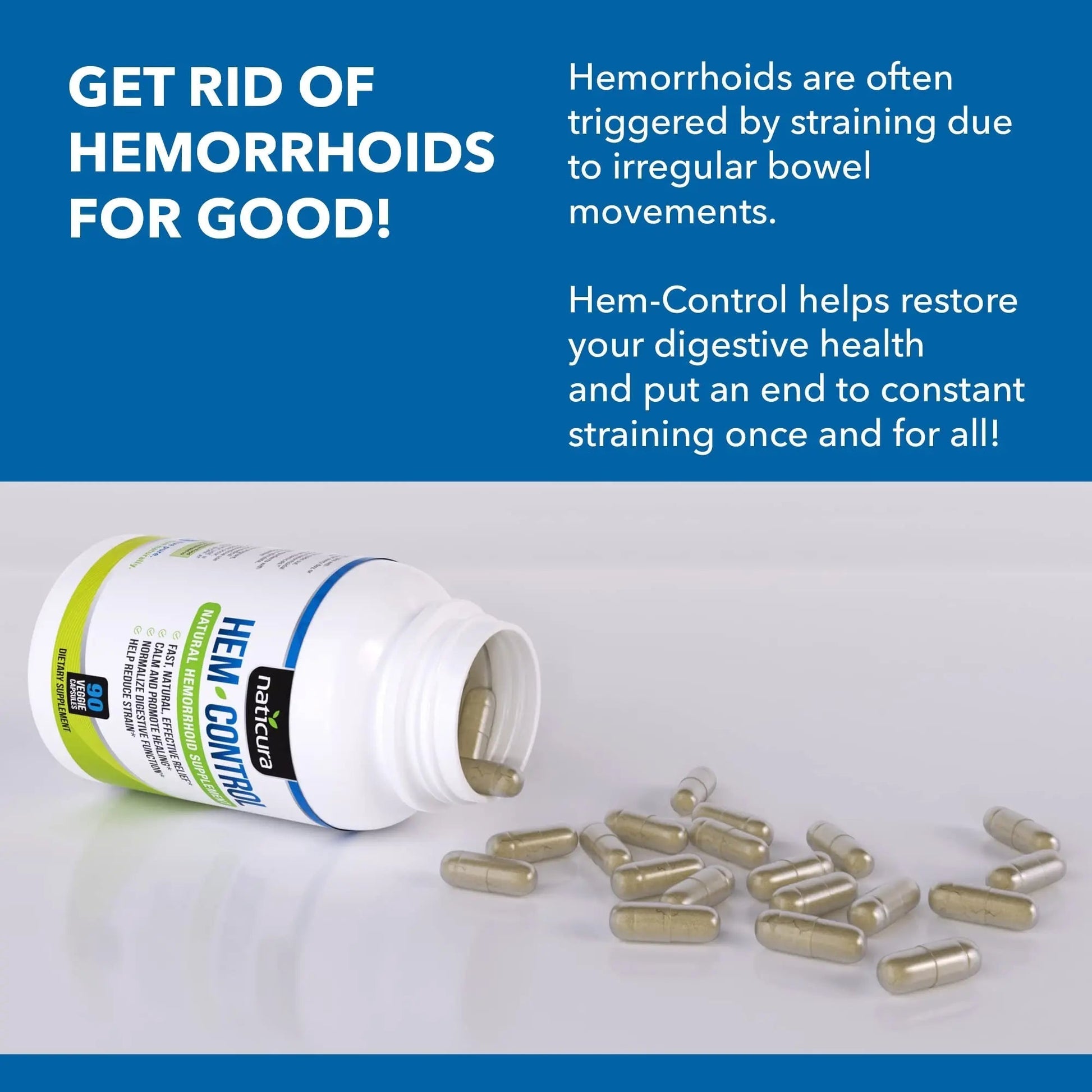 Naticura Hem-Control - Fast Effective Hemorrhoid Treatment Supplement - Powerful Formula to Promote Symptom Relief, Shrinking of Hemorrhoids, Ease Discomfort - 90 Vegan Capsules - Made in USA Naticura buy supplements canada
