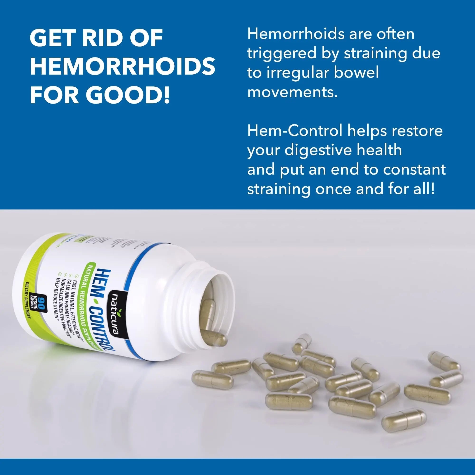 Naticura Hem-Control - Fast Effective Hemorrhoid Treatment Supplement - Powerful Formula to Promote Symptom Relief, Shrinking of Hemorrhoids, Ease Discomfort - 90 Vegan Capsules - Made in USA Naticura buy supplements canada