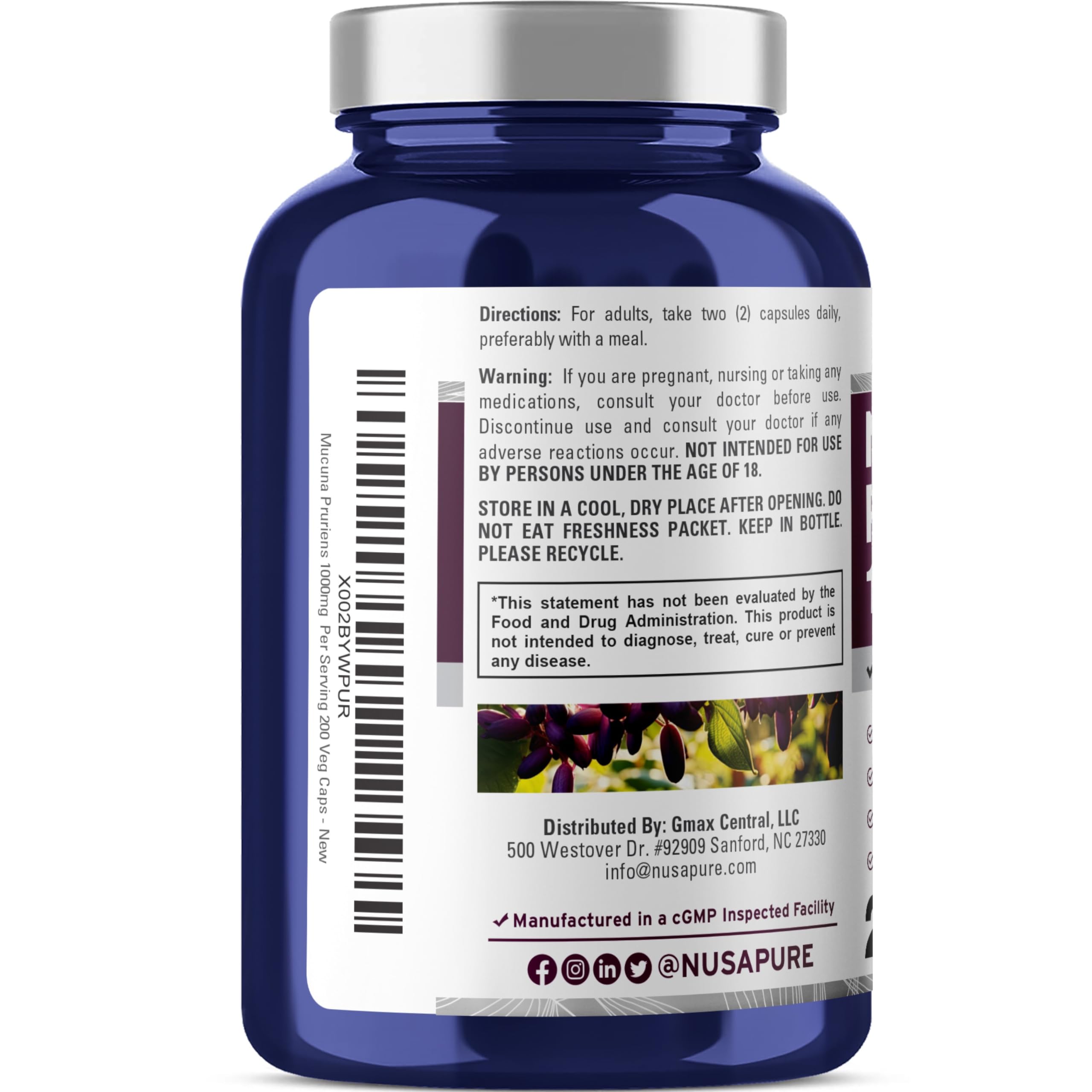 NusaPure Mucuna Pruriens 1000mg 200 Veggie Caps (Non-GMO, 100% Vegetarian, Vegan) NusaPure buy supplements canada