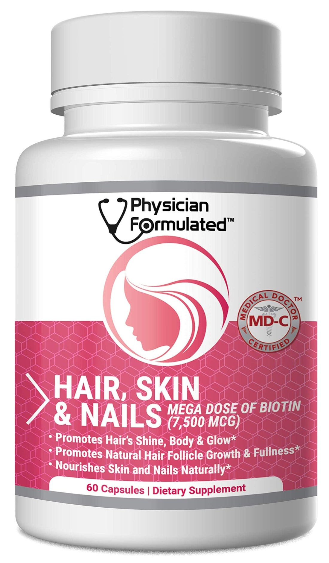Physician Formulated Healthy Hair Skin and Nails Vitamins for Men and Women - 7500 mcg Biotin, Amino Acids, Collagen and Hyaluronic Acid - 60 Capsules Physician Formulated buy supplements canada