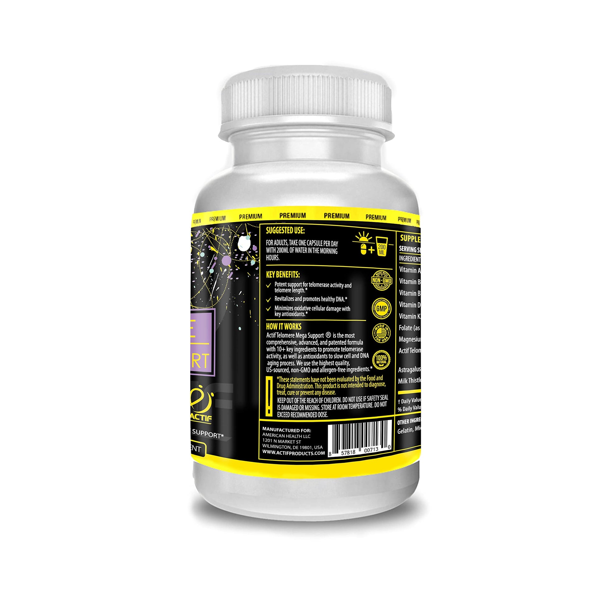 ACTIF Telomere Mega Support with 10+ Factors, Non-GMO, Telomerase and DNA Supplement for Energy, Memory and Anti-Aging, Made in USA, 60 Count ACTIF buy supplements canada