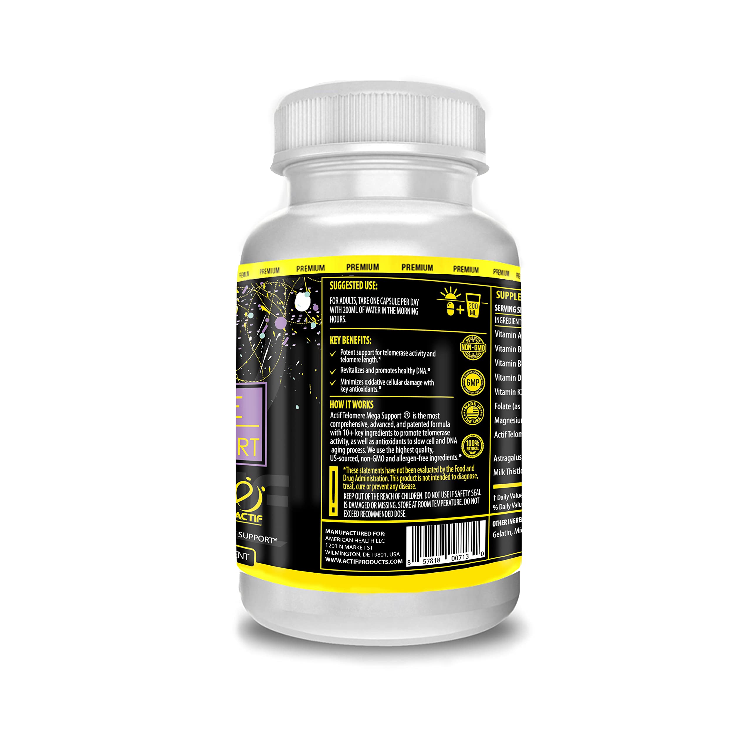 ACTIF Telomere Mega Support with 10+ Factors, Non-GMO, Telomerase and DNA Supplement for Energy, Memory and Anti-Aging, Made in USA, 60 Count ACTIF buy supplements canada