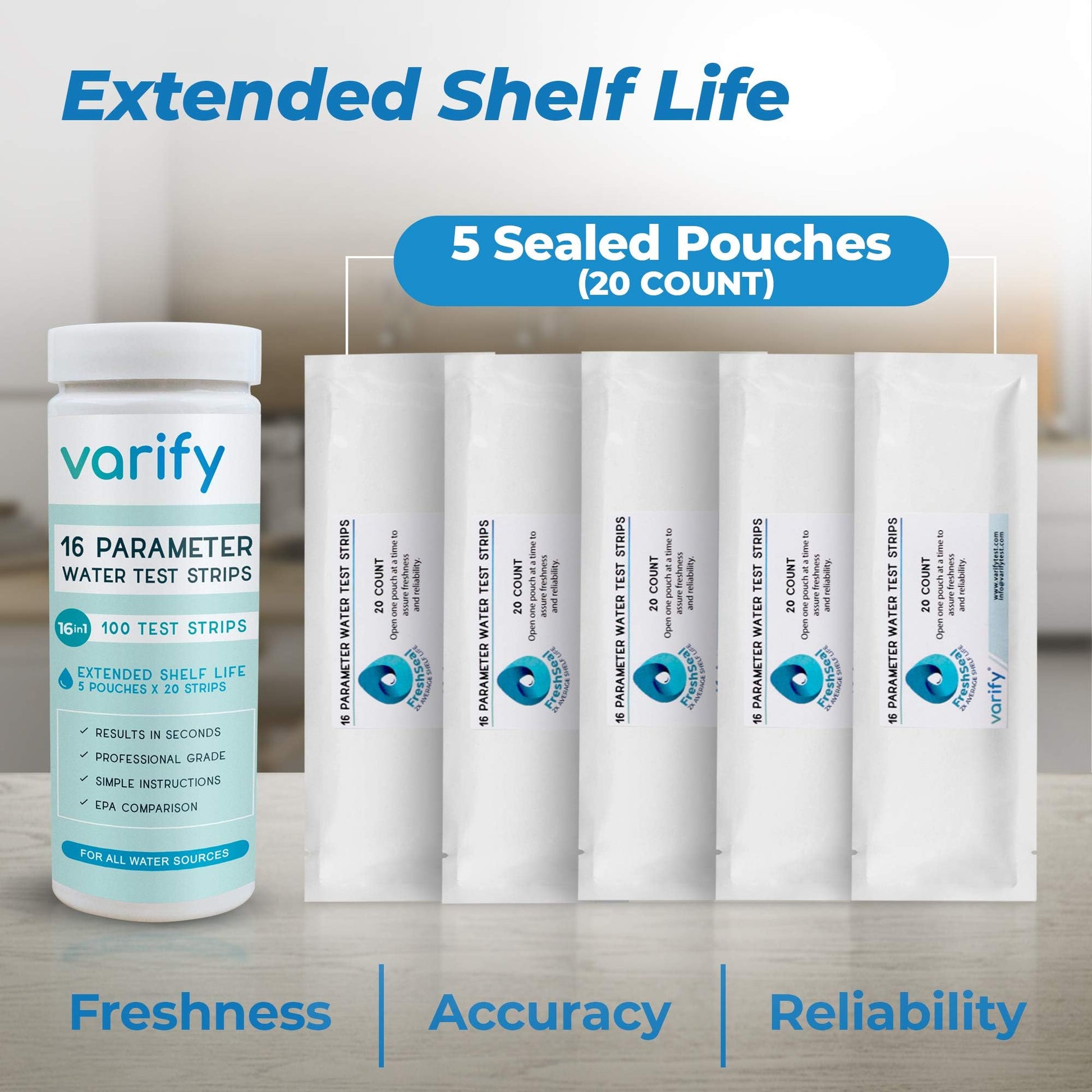 Varify 17in1 Complete Drinking Water Test Kit - 100 Strips + 2 Bacteria Tester Kits - Well, Tap, Home, City Water Testing Strip for Lead, Alkaline, Chlorine, Hardness, Iron, Fluoride, Copper & More VARIFY buy supplements canada