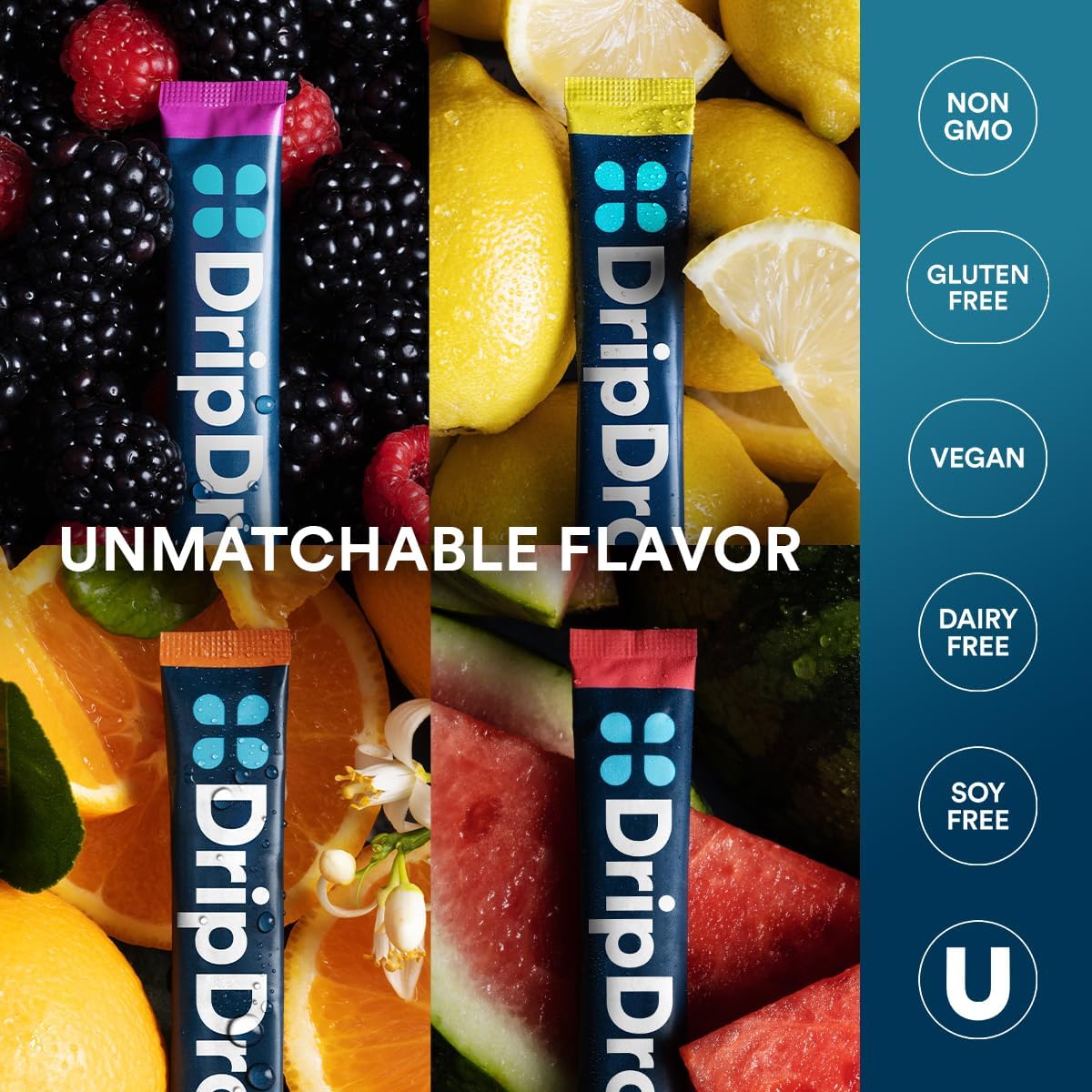 DripDrop Hydration Packets - Bold Variety Pack - Single Serve Electrolytes Powder Drink Mix - Watermelon, Berry, Lemon, Orange DripDrop buy supplements canada