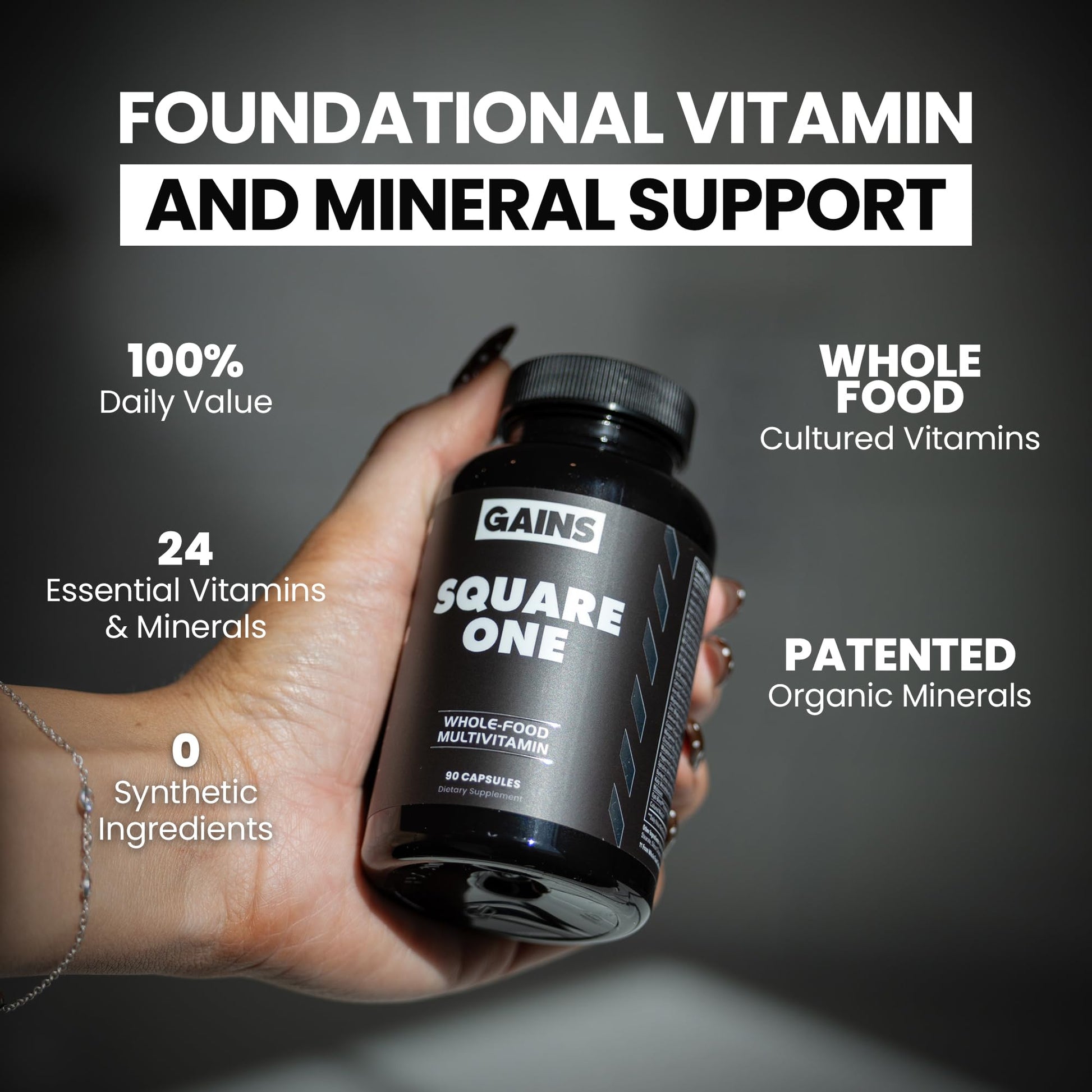 Gains in Bulk Square 1 Multivitamin and Mineral Supplement for Women and Men, Vitamins, Digestive Enzymes and Organic Minerals for Muscle Health, Performance and Immune Support, 90 Capsules GAINS IN BULK GAINSINBULK.COM buy supplements canada