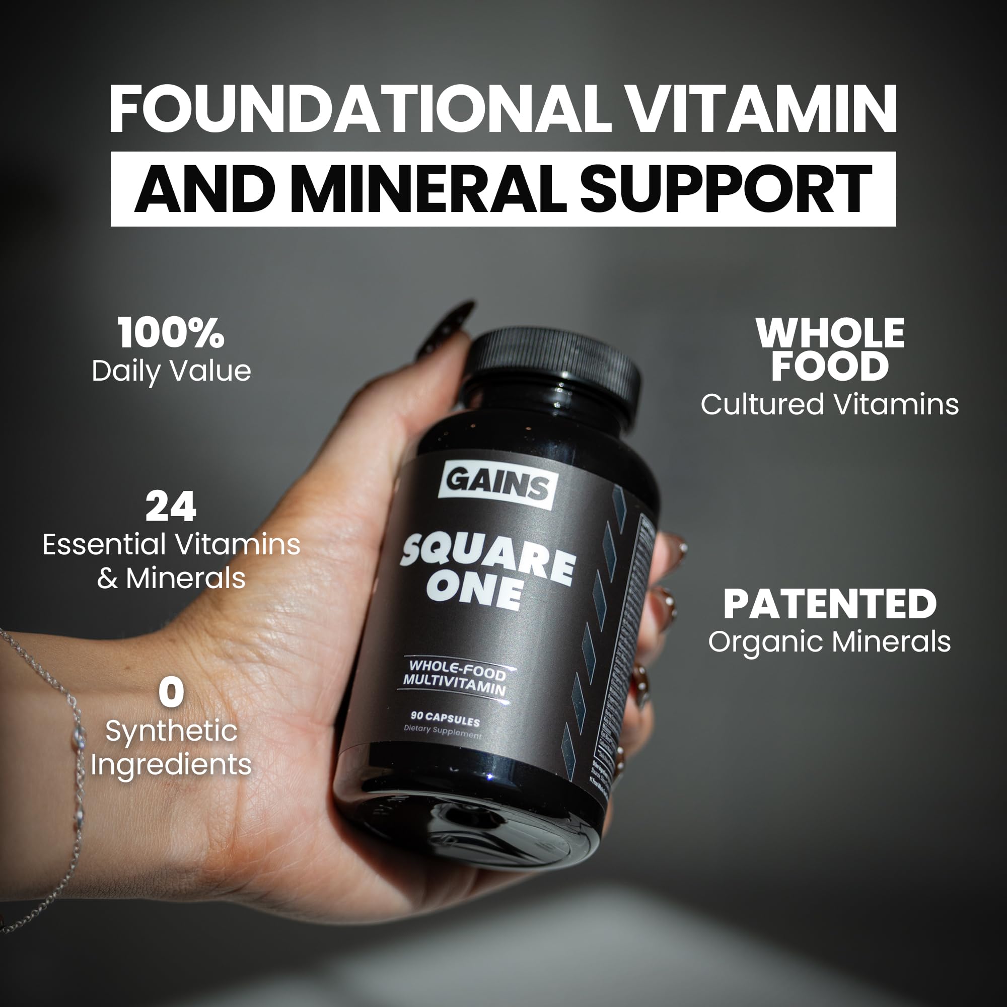 Gains in Bulk Square 1 Multivitamin and Mineral Supplement for Women and Men, Vitamins, Digestive Enzymes and Organic Minerals for Muscle Health, Performance and Immune Support, 90 Capsules GAINS IN BULK GAINSINBULK.COM buy supplements canada